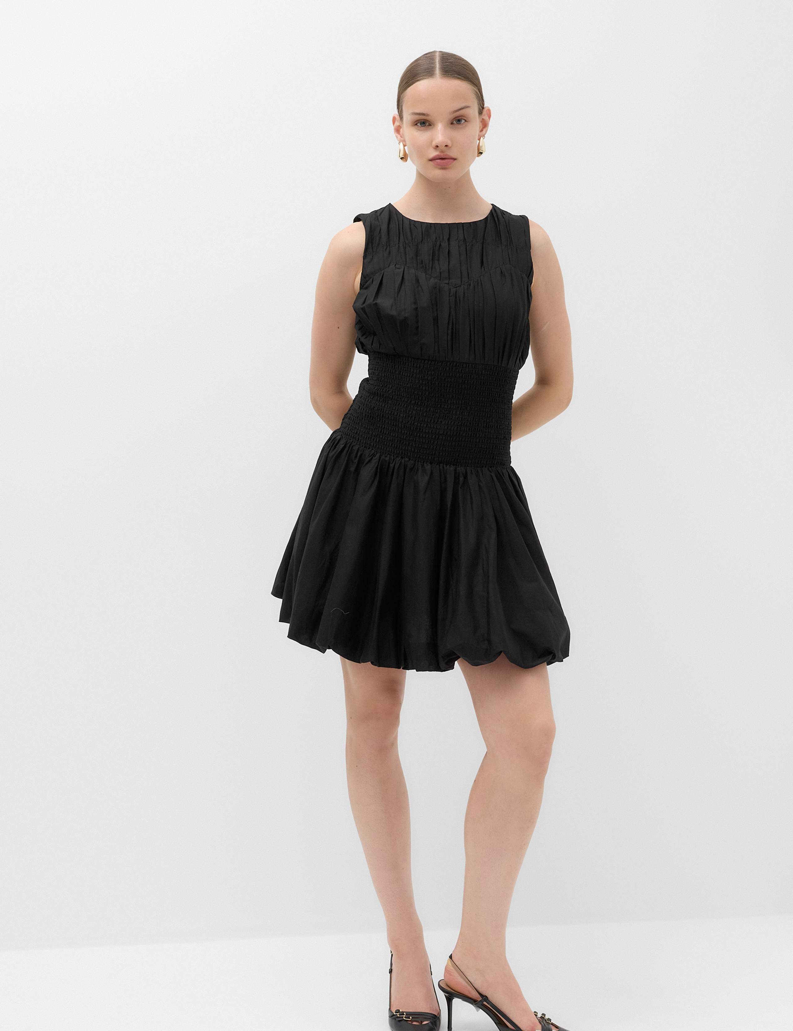 Pure Cotton Round Neck Shirred Mini Dress 5 of 5