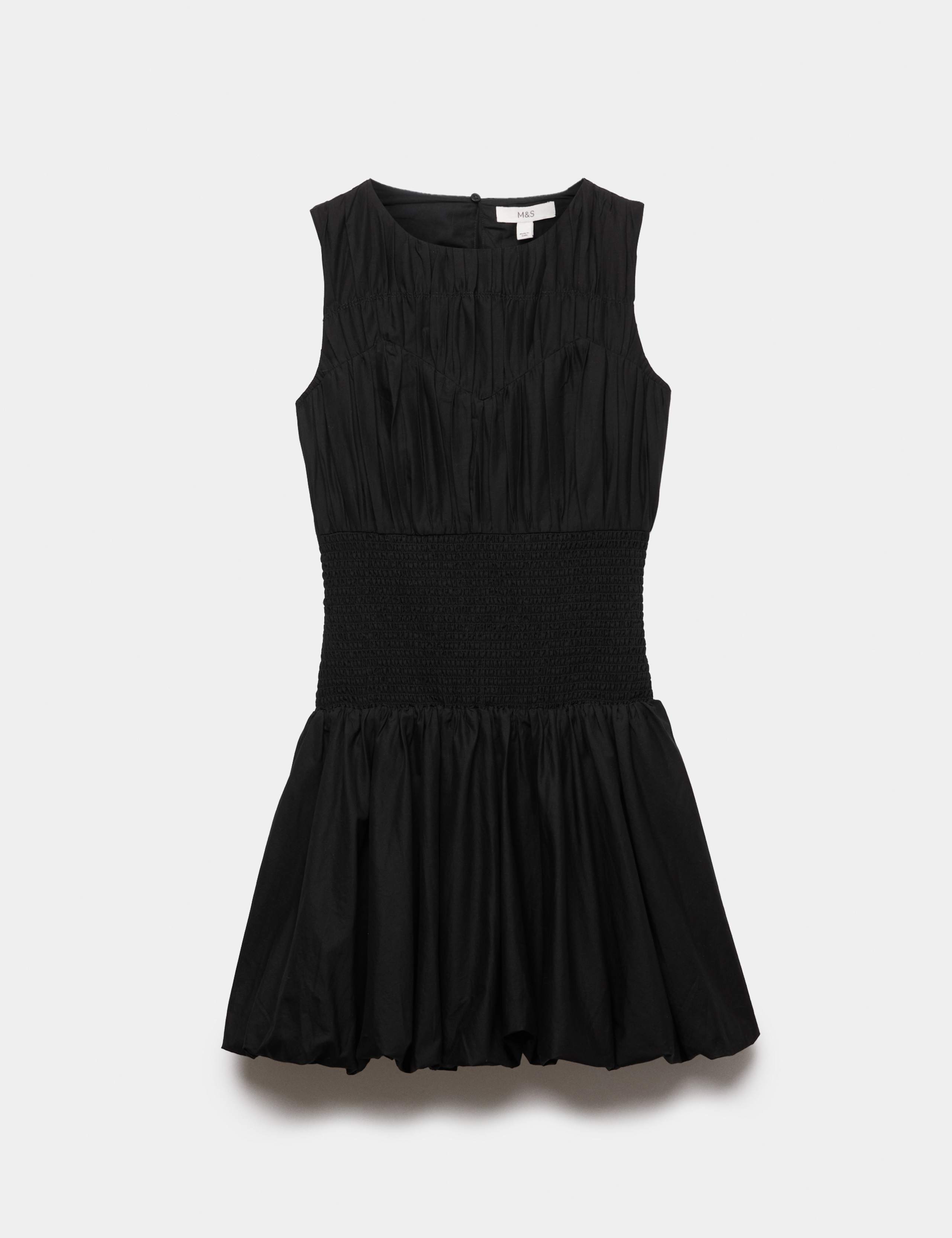 Pure Cotton Round Neck Shirred Mini Dress 2 of 5