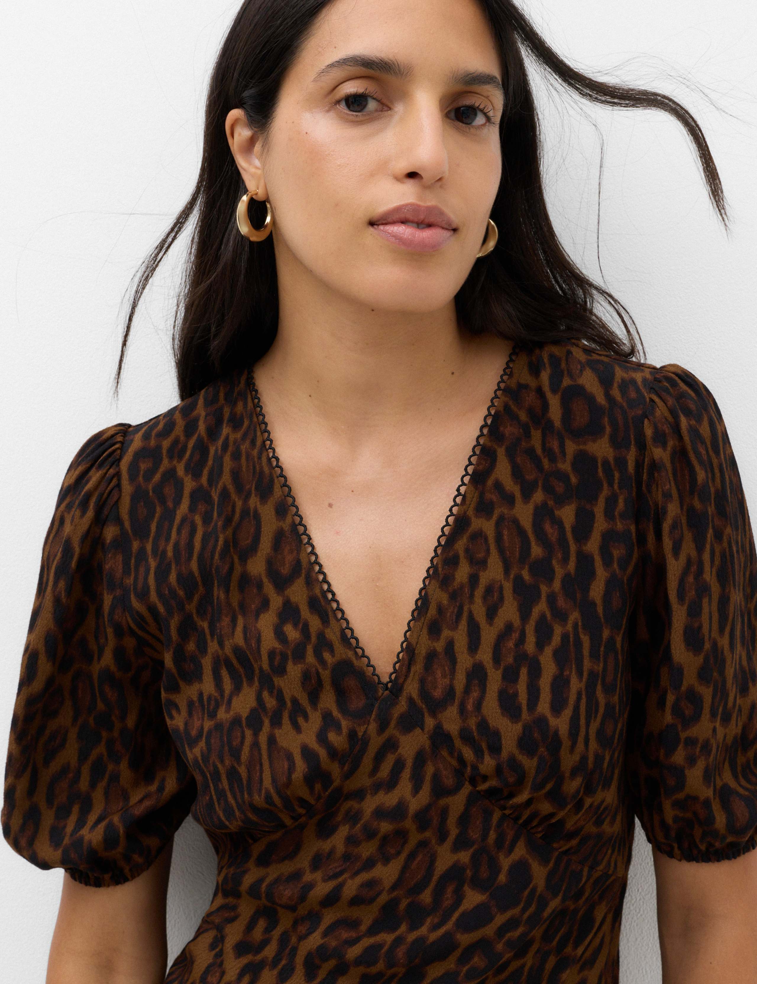 Animal Print V-Neck Midi Tea Dress 3 of 7