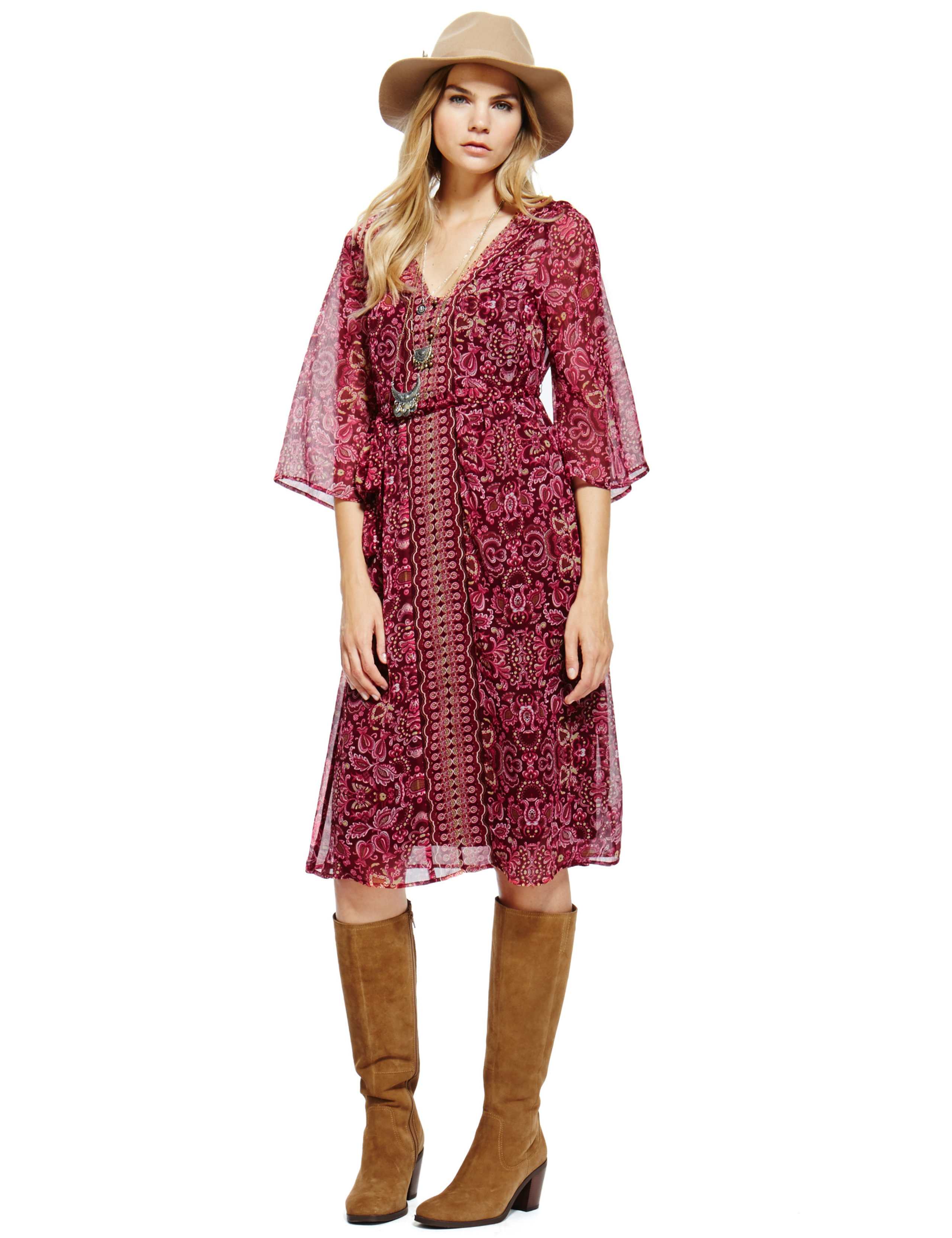 Bohemia Floral Kimono Fit & Flare Dress with Camisole 1 of 4