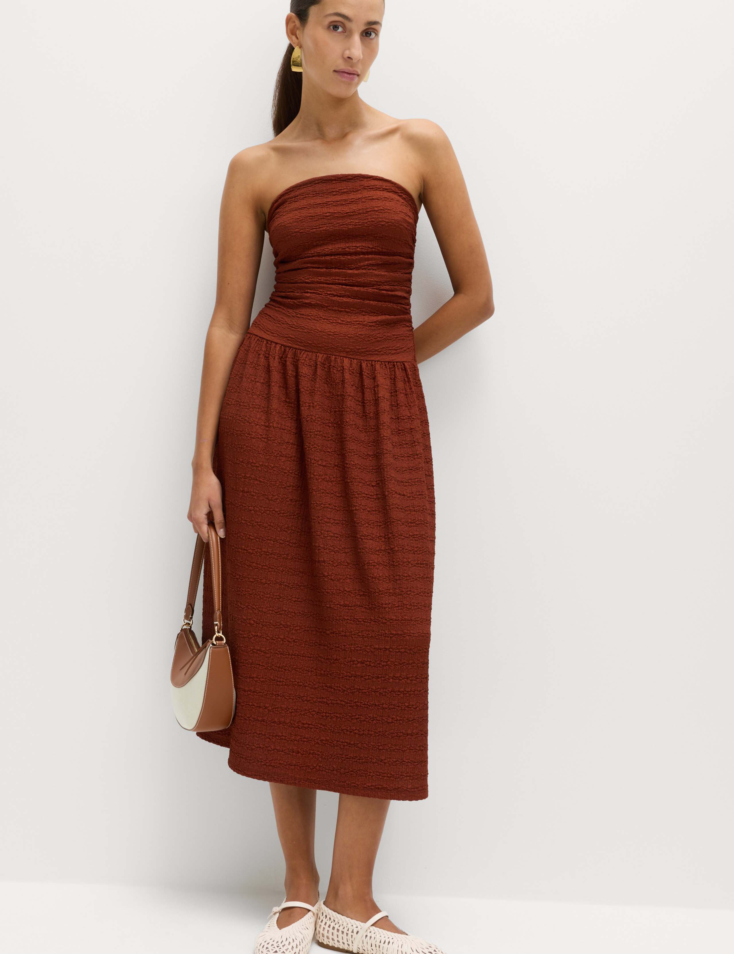 Textured Bandeau Midi Waisted Dress 7 of 7