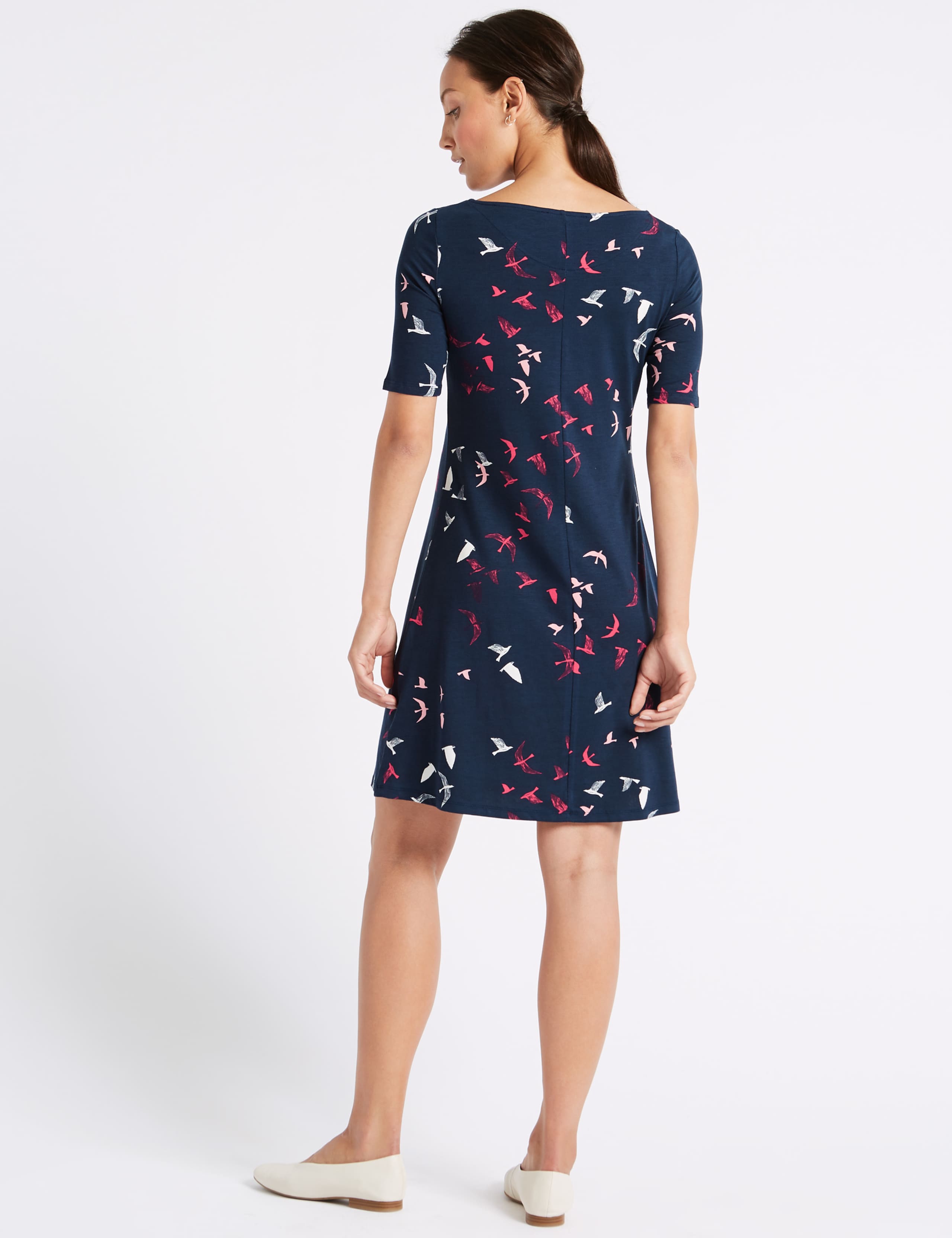 Bird Print Half Sleeve Swing Dress 5 of 6