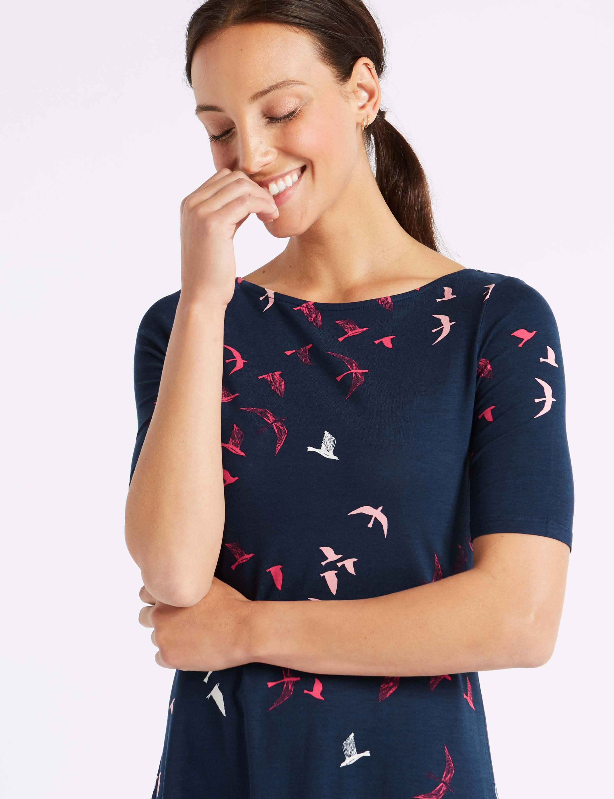 Bird Print Half Sleeve Swing Dress 6 of 6