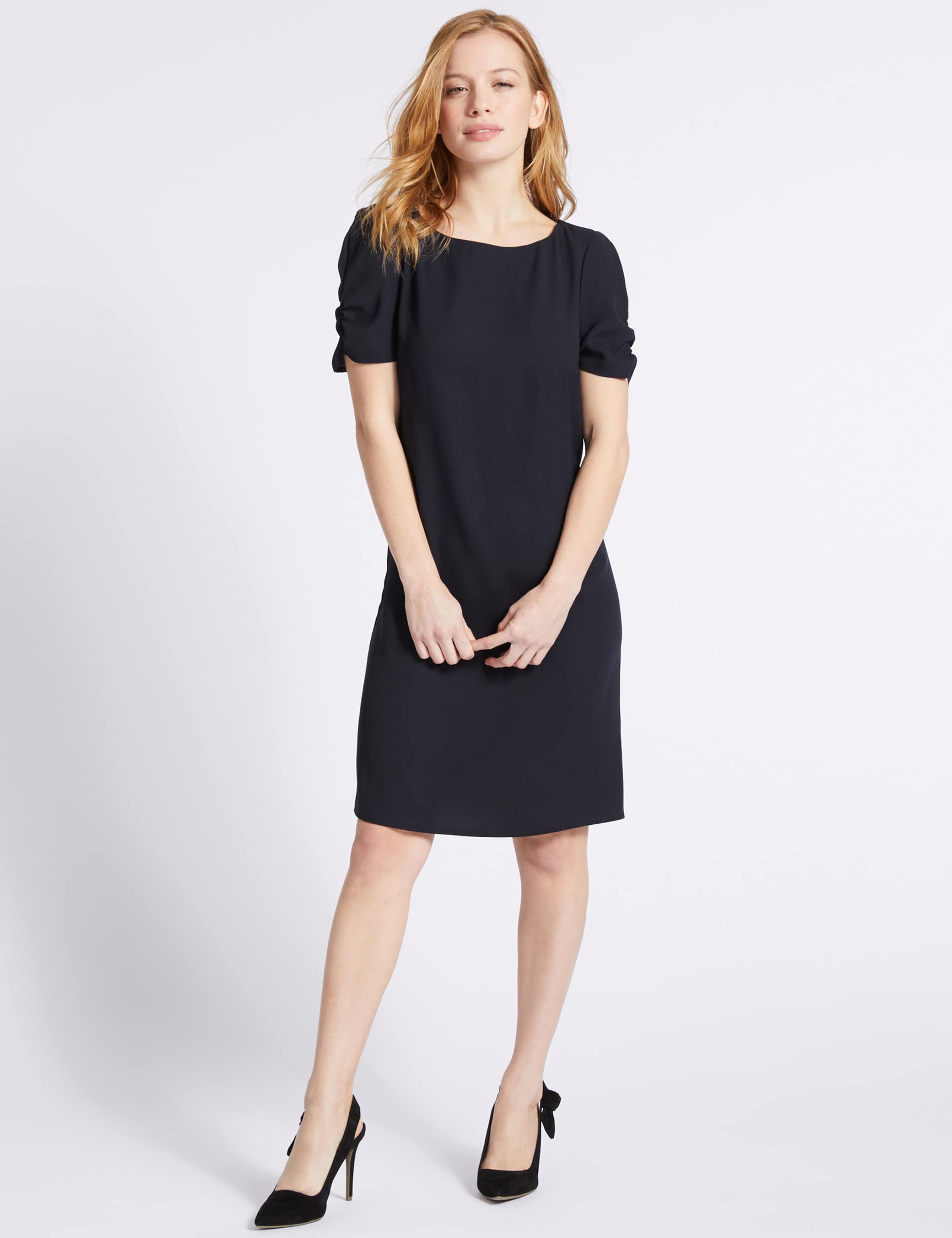PETITE Ruched Sleeve Tunic Dress 1 of 4