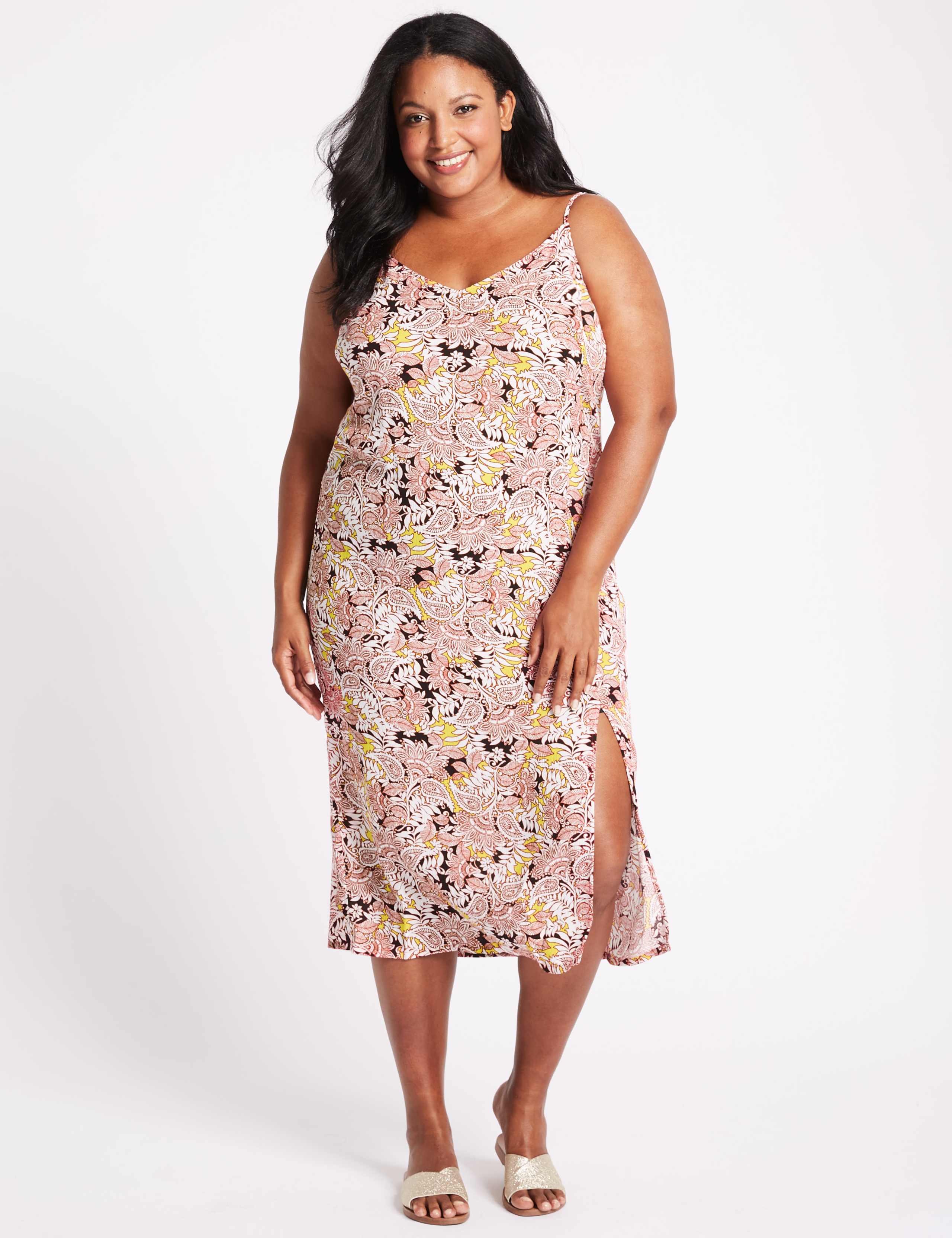 CURVE Floral Print Slip Midi Dress 1 of 4