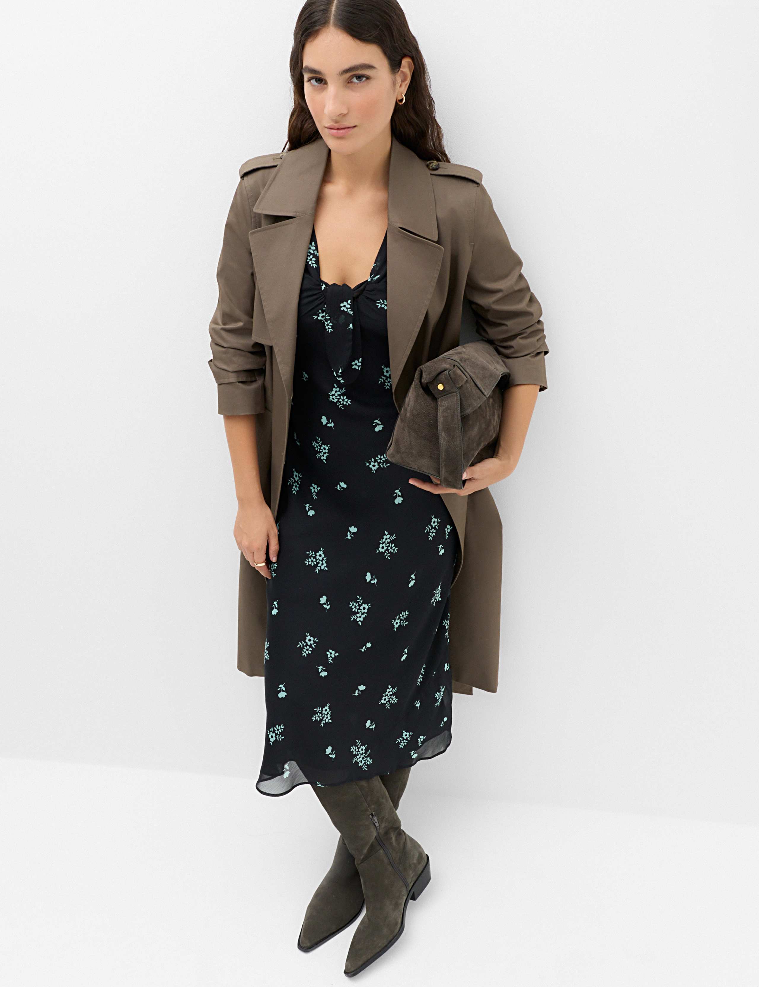 Floral Puff Sleeve Tie Detail Midaxi Tea Dress 6 of 7