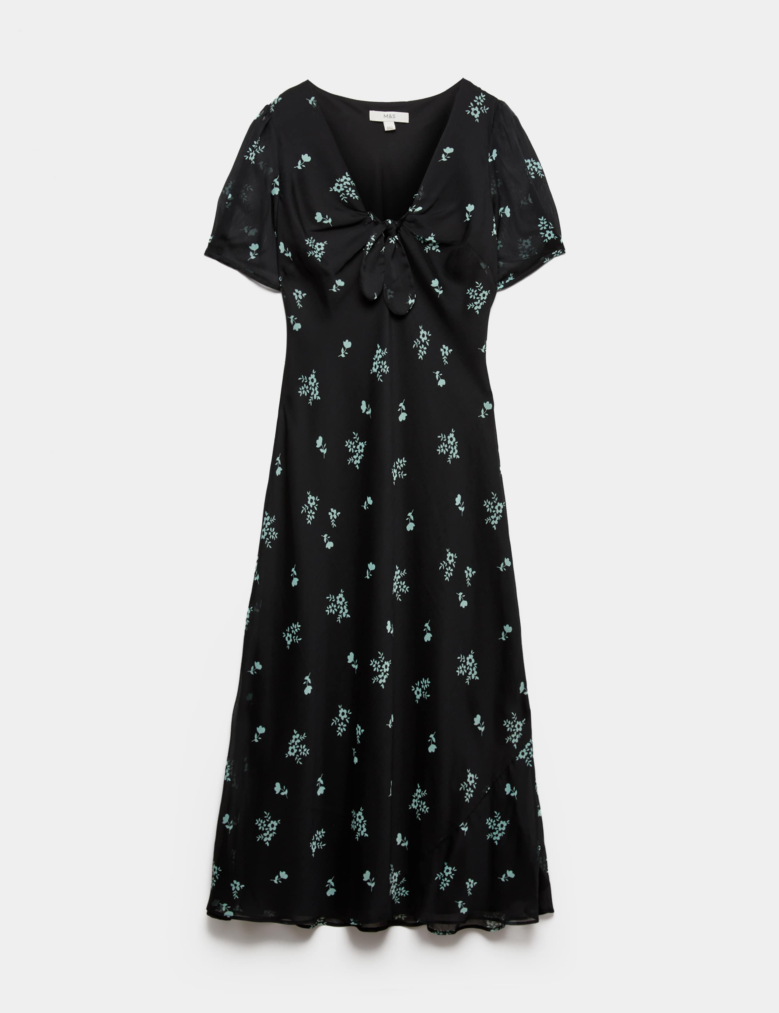 Floral Puff Sleeve Tie Detail Midaxi Tea Dress 2 of 7