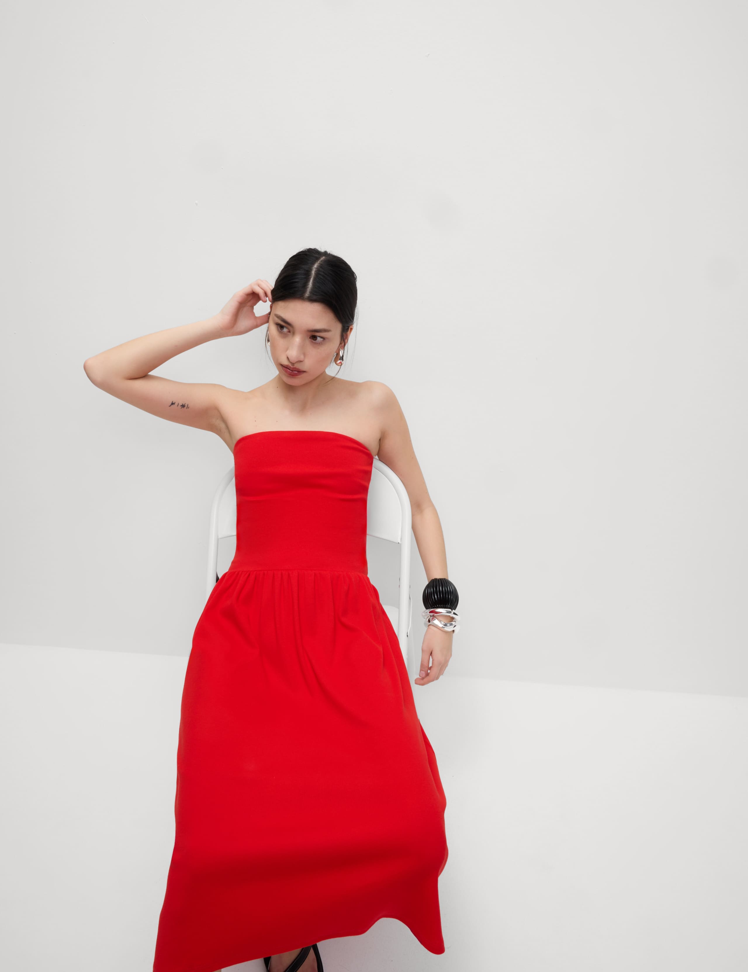 Cotton Rich Bandeau Midi Drop Waist Dress 5 of 6