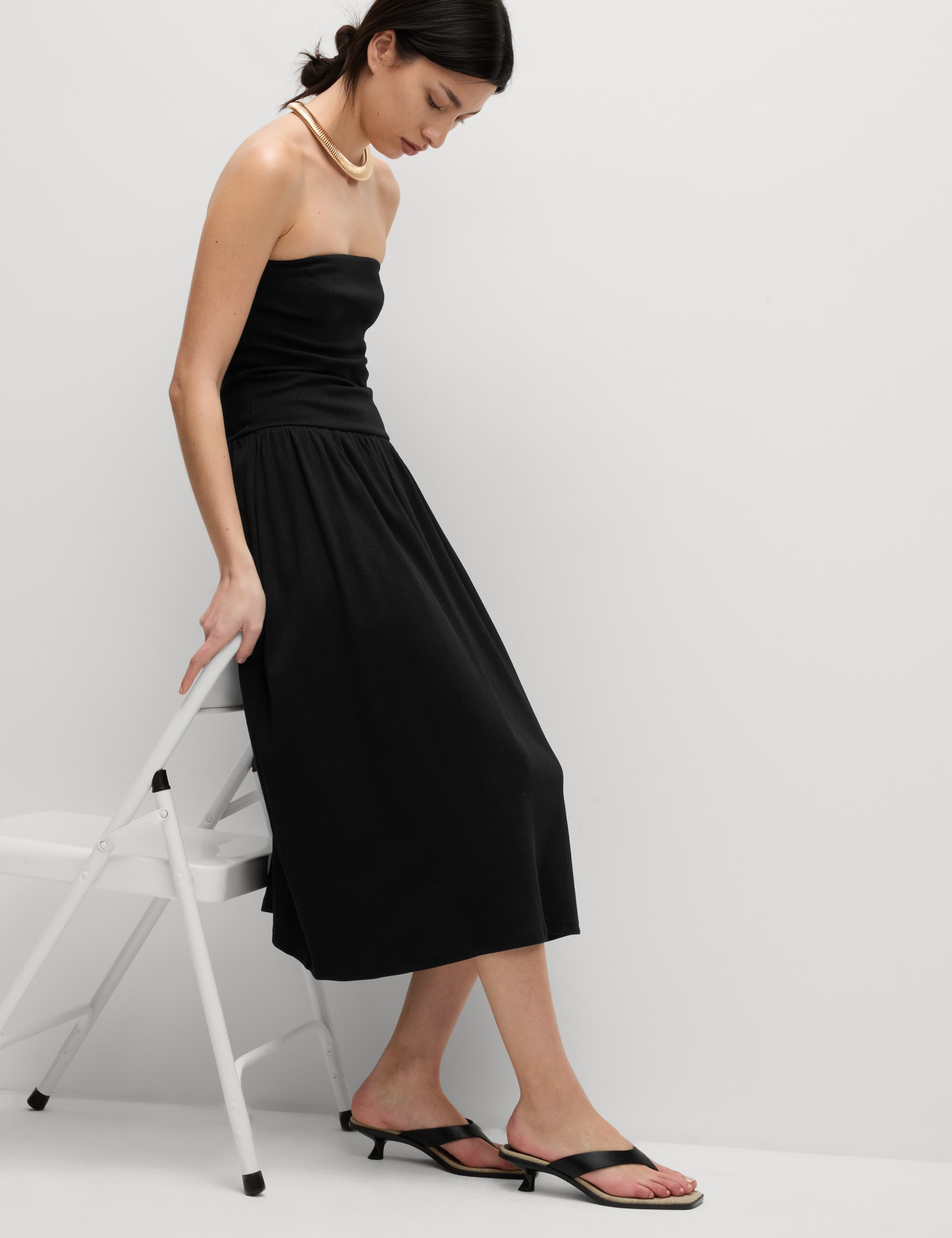 Cotton Rich Bandeau Midi Drop Waist Dress 5 of 5