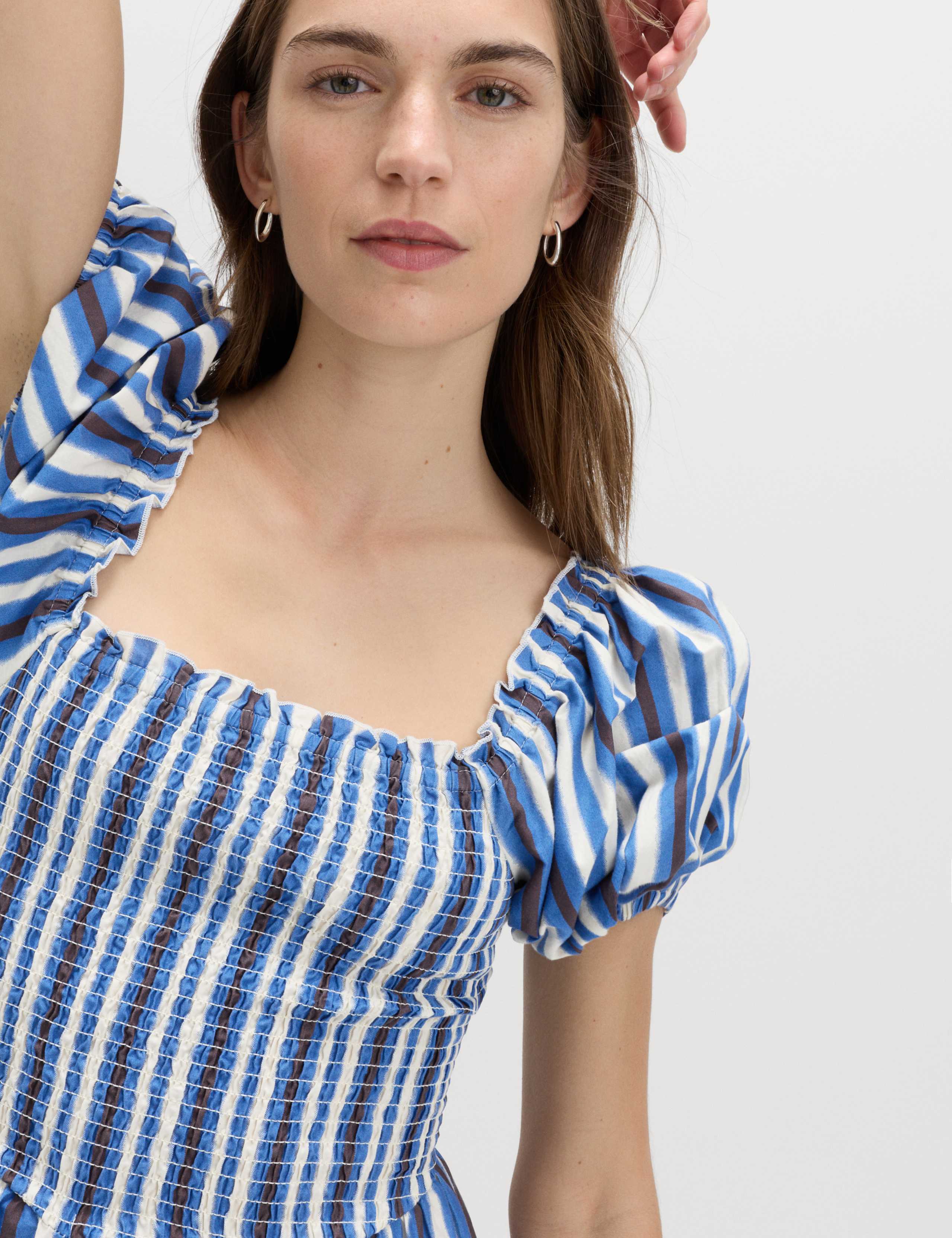 Pure Cotton Striped Shirred Midi Dress 5 of 6