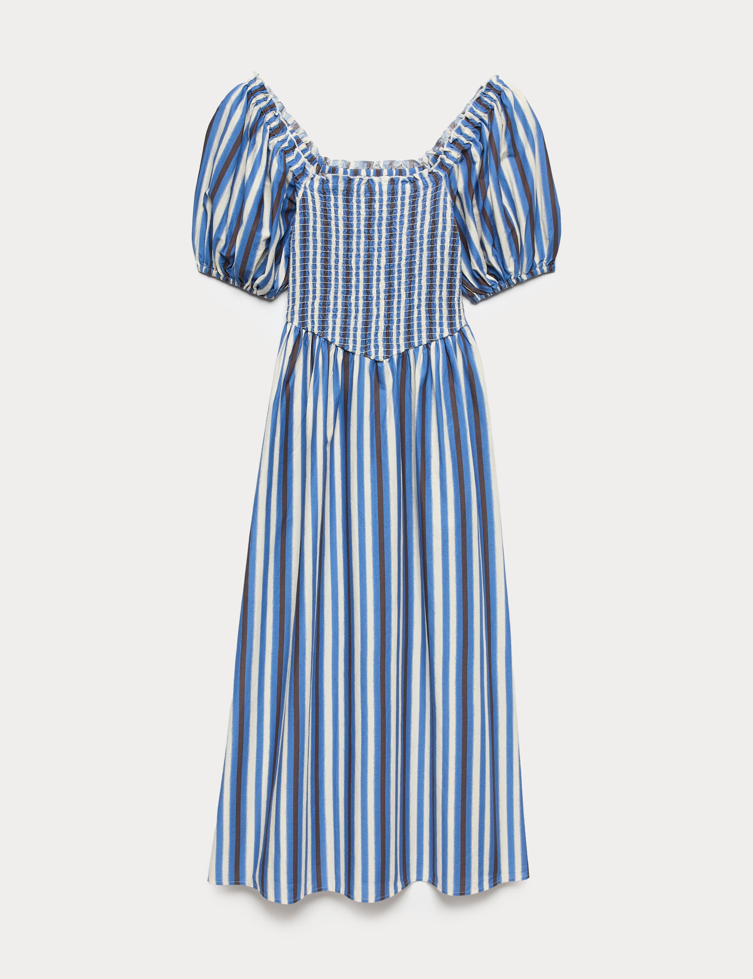 Pure Cotton Striped Shirred Midi Dress 2 of 6