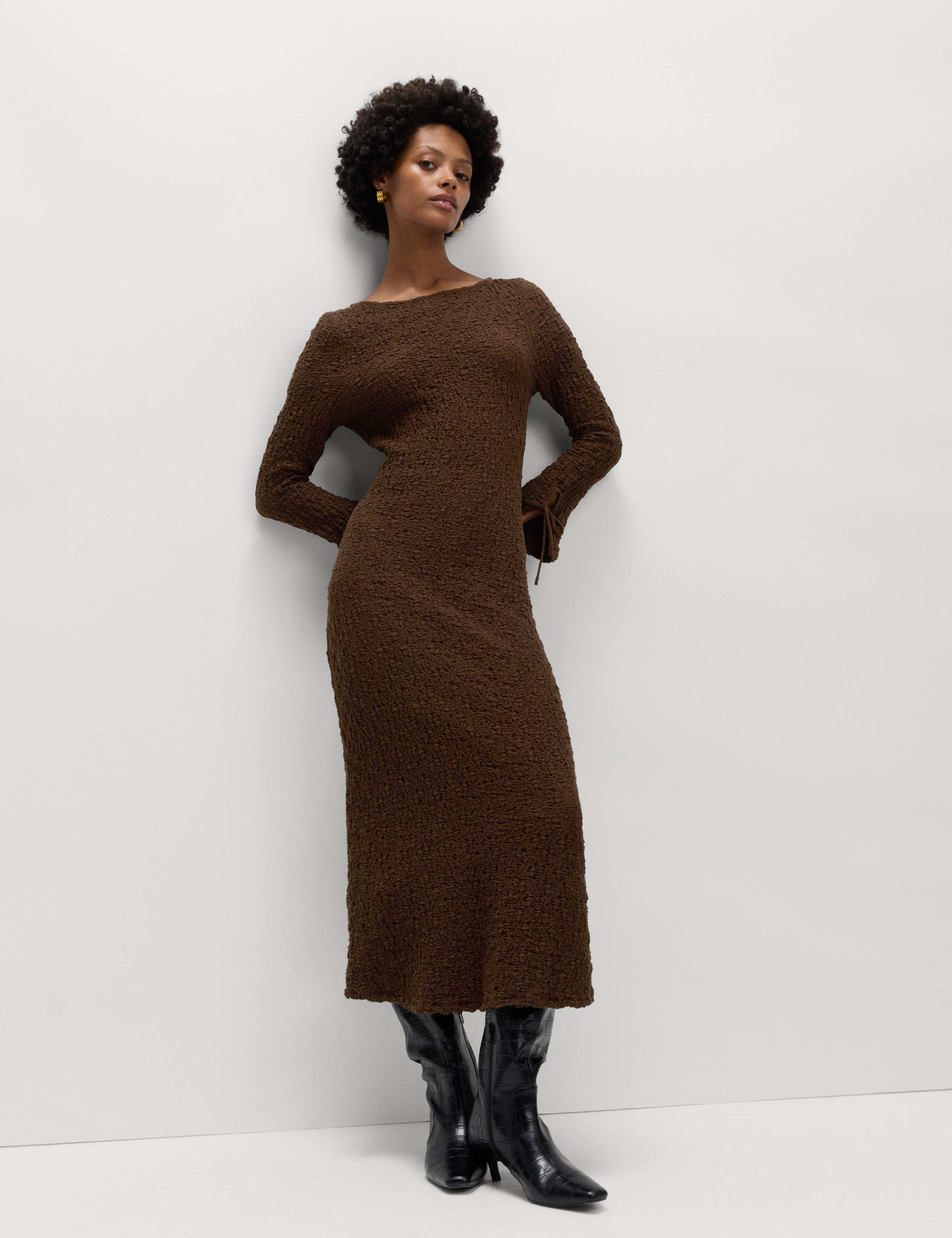 Cotton Rich Textured Midi Column Dress 1 of 5