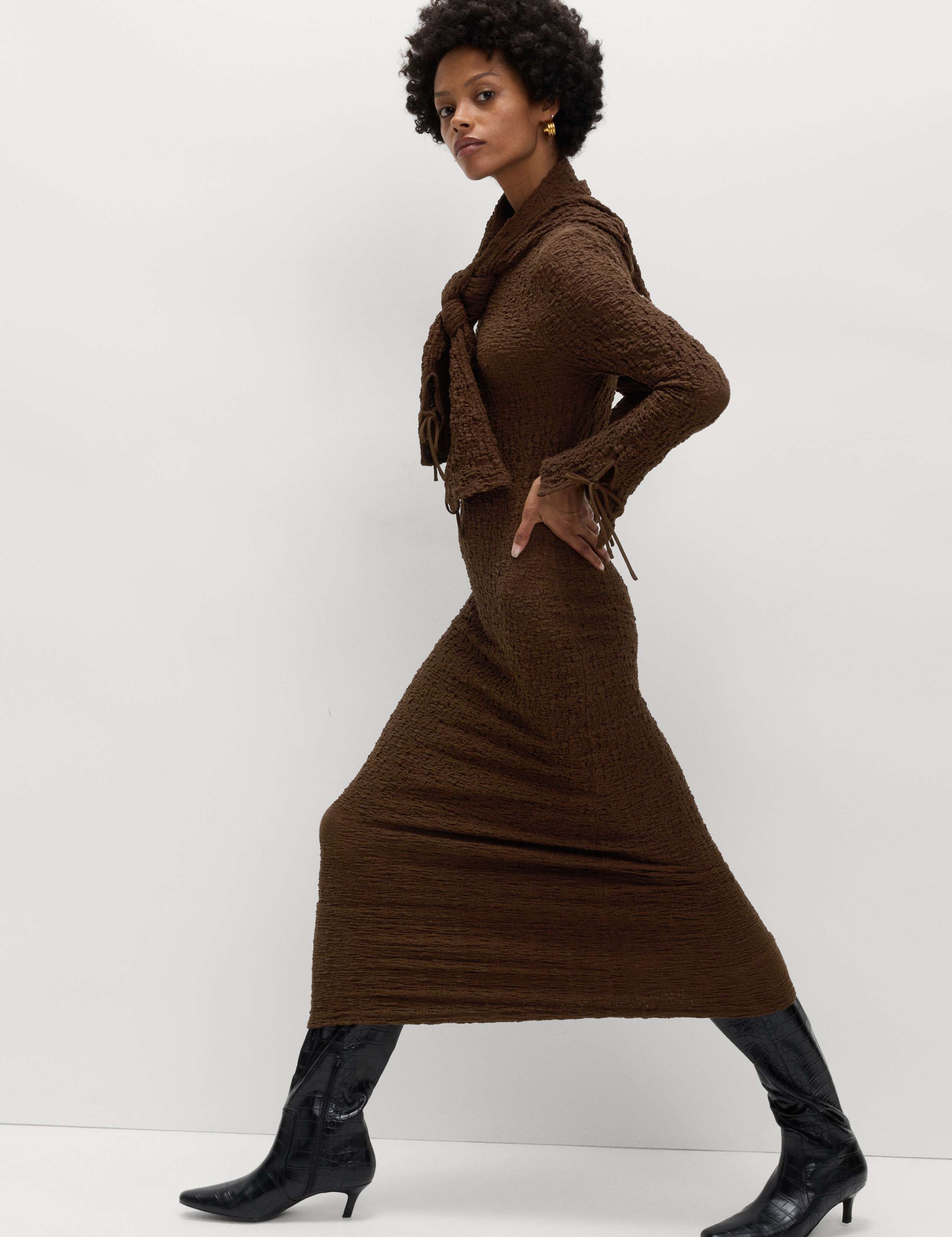 Cotton Rich Textured Midi Column Dress 3 of 5