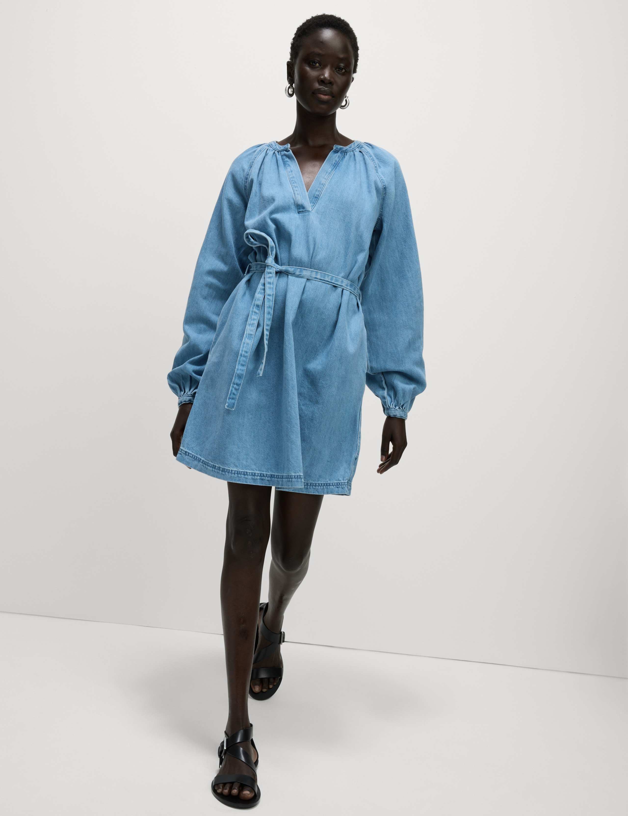 Pure Cotton Denim V-Neck Mini Waisted Dress 2 of 6