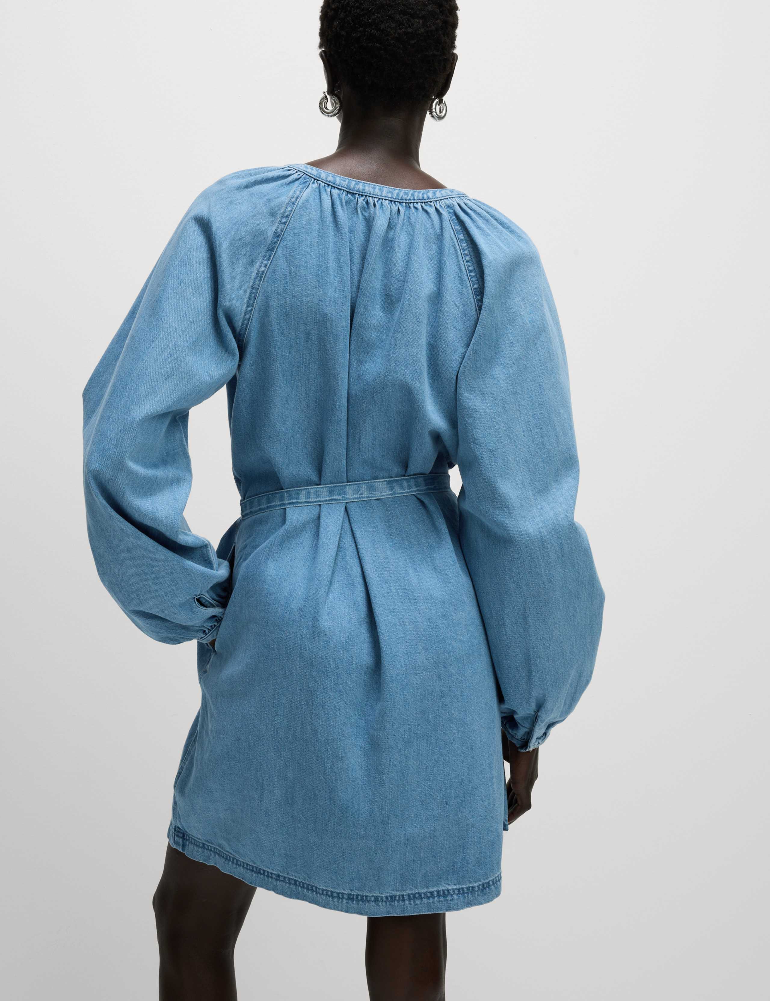 Pure Cotton Denim V-Neck Mini Waisted Dress 3 of 6