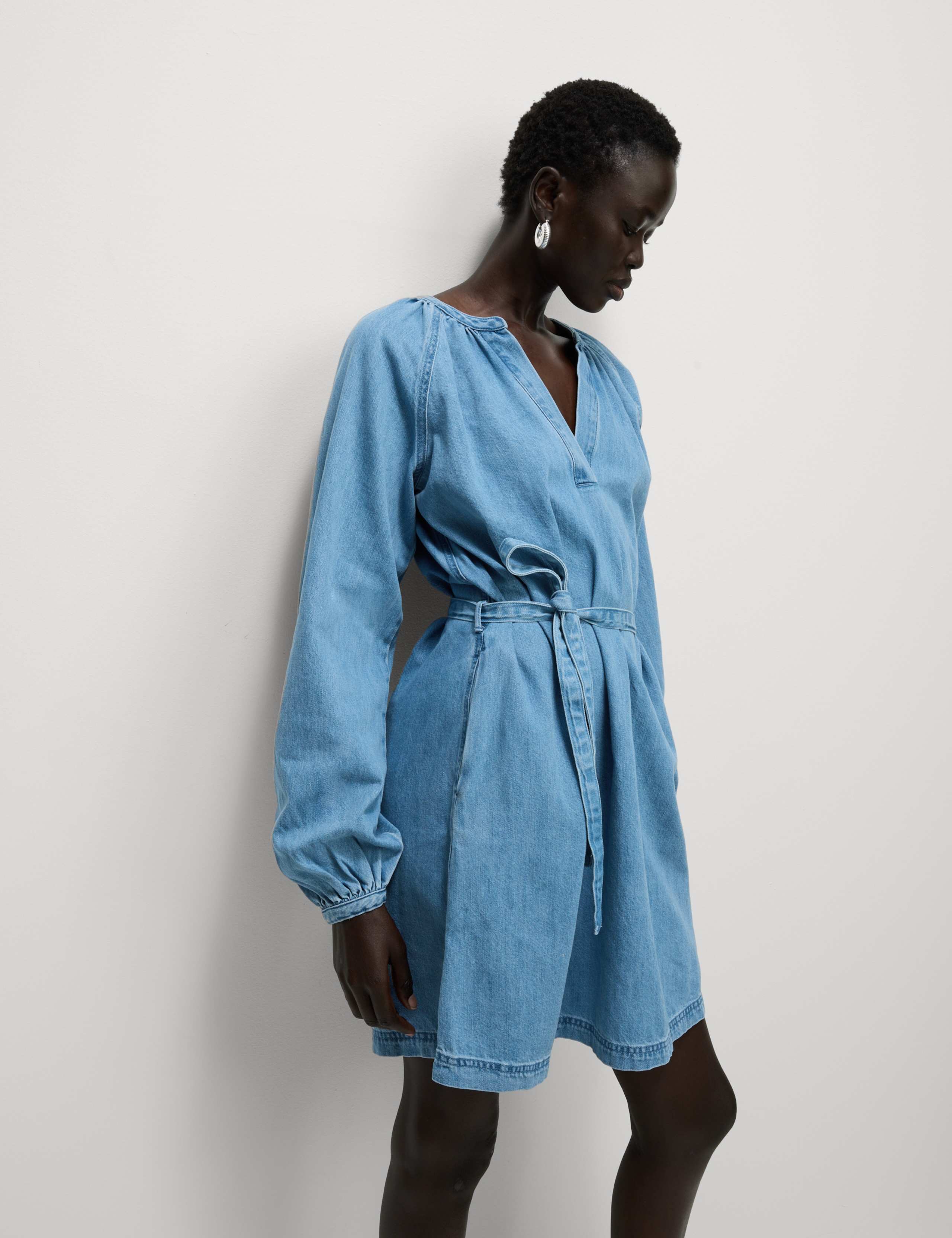 Pure Cotton Denim V-Neck Mini Waisted Dress 5 of 6