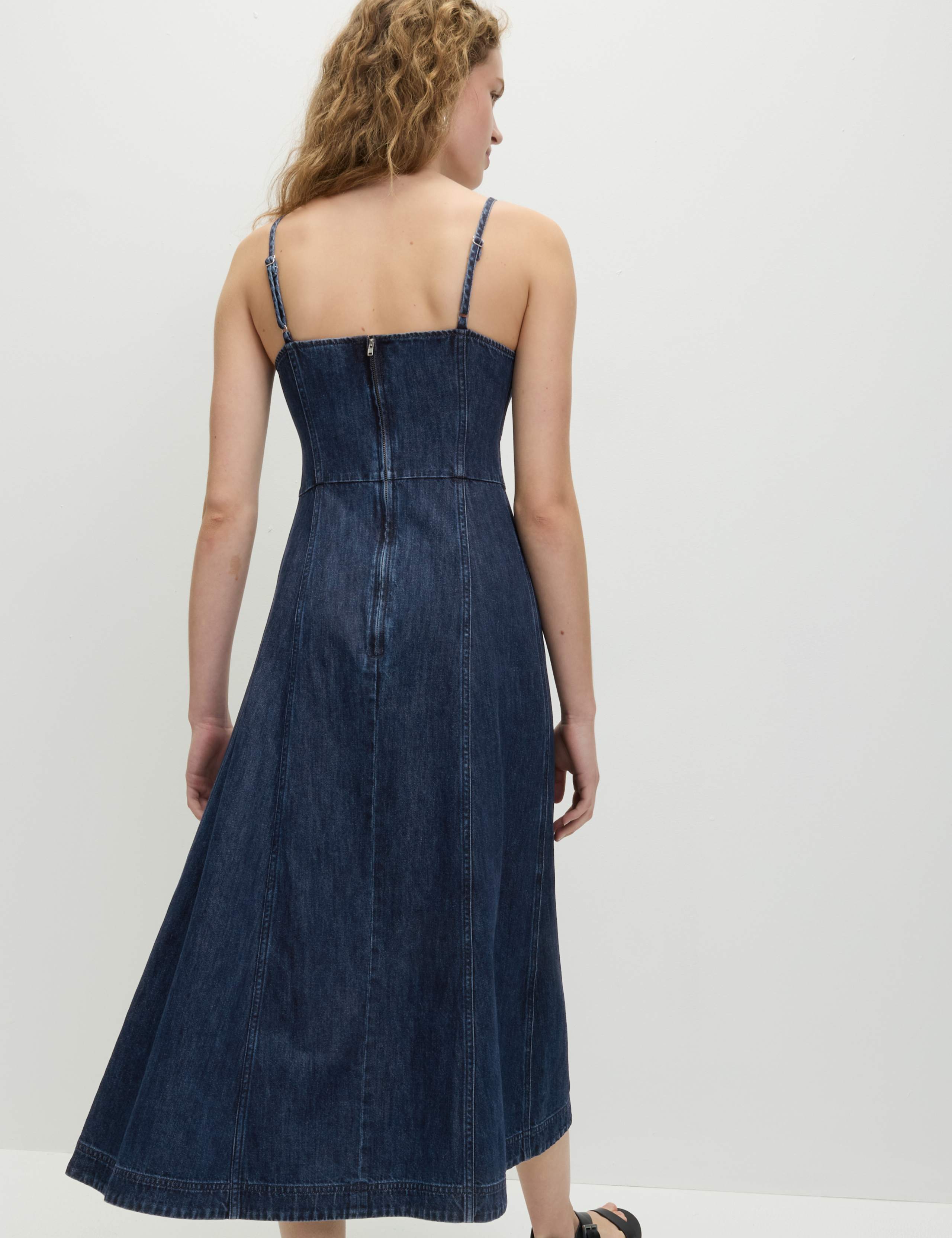 Pure Cotton Denim Strappy Midi Cami Dress 4 of 5