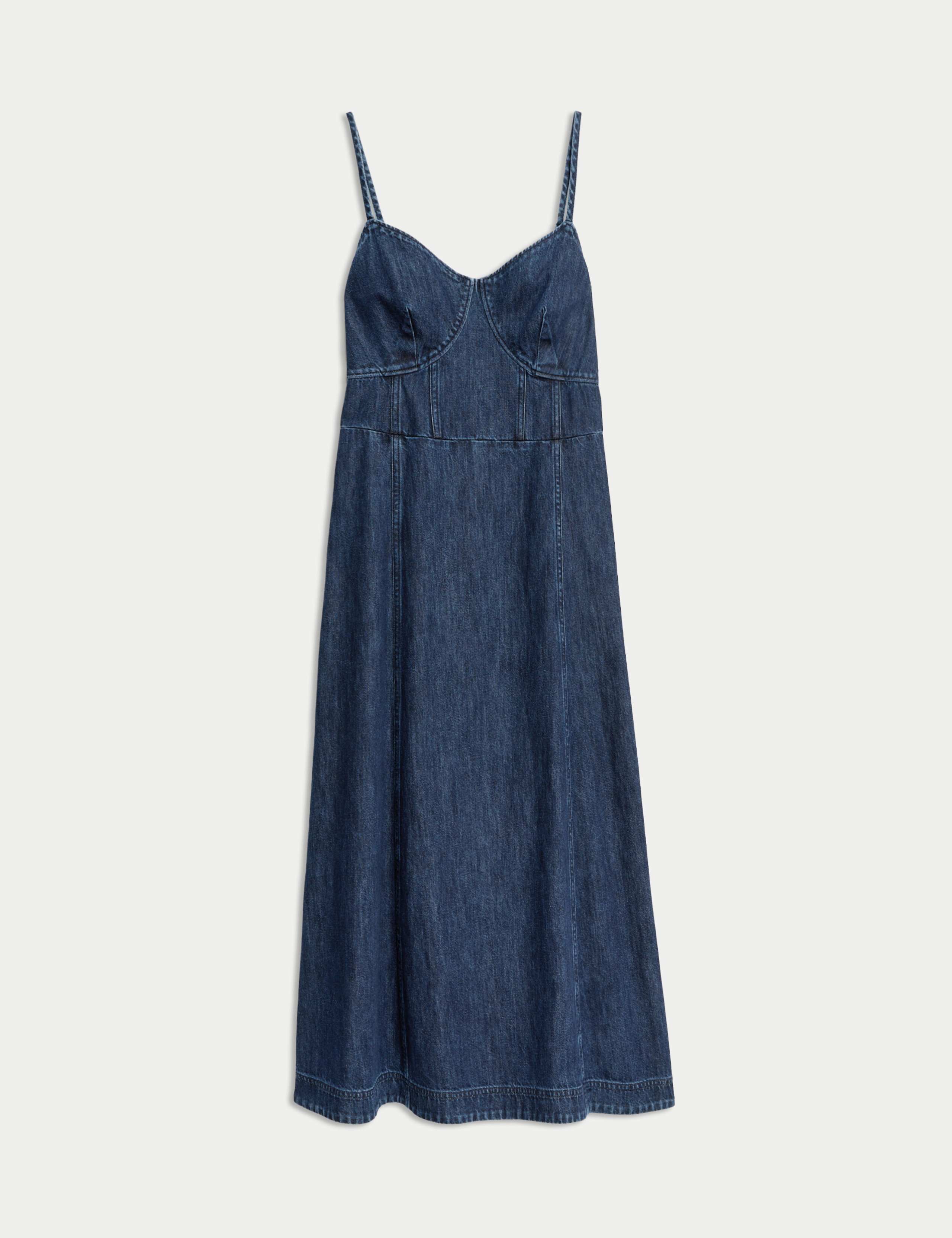 Pure Cotton Denim Strappy Midi Cami Dress 2 of 5