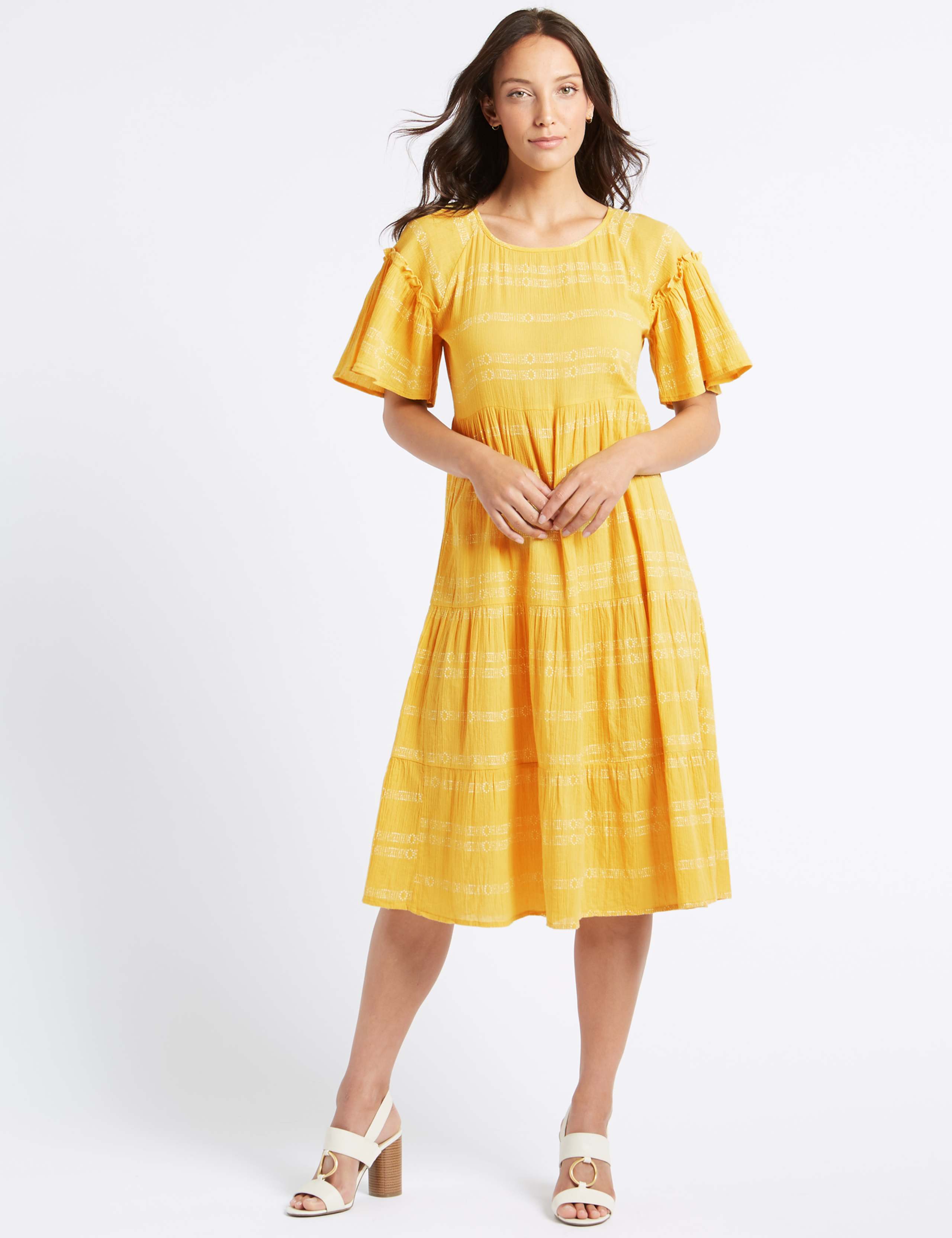 Pure Cotton Printed Skater Midi Dress 1 of 7