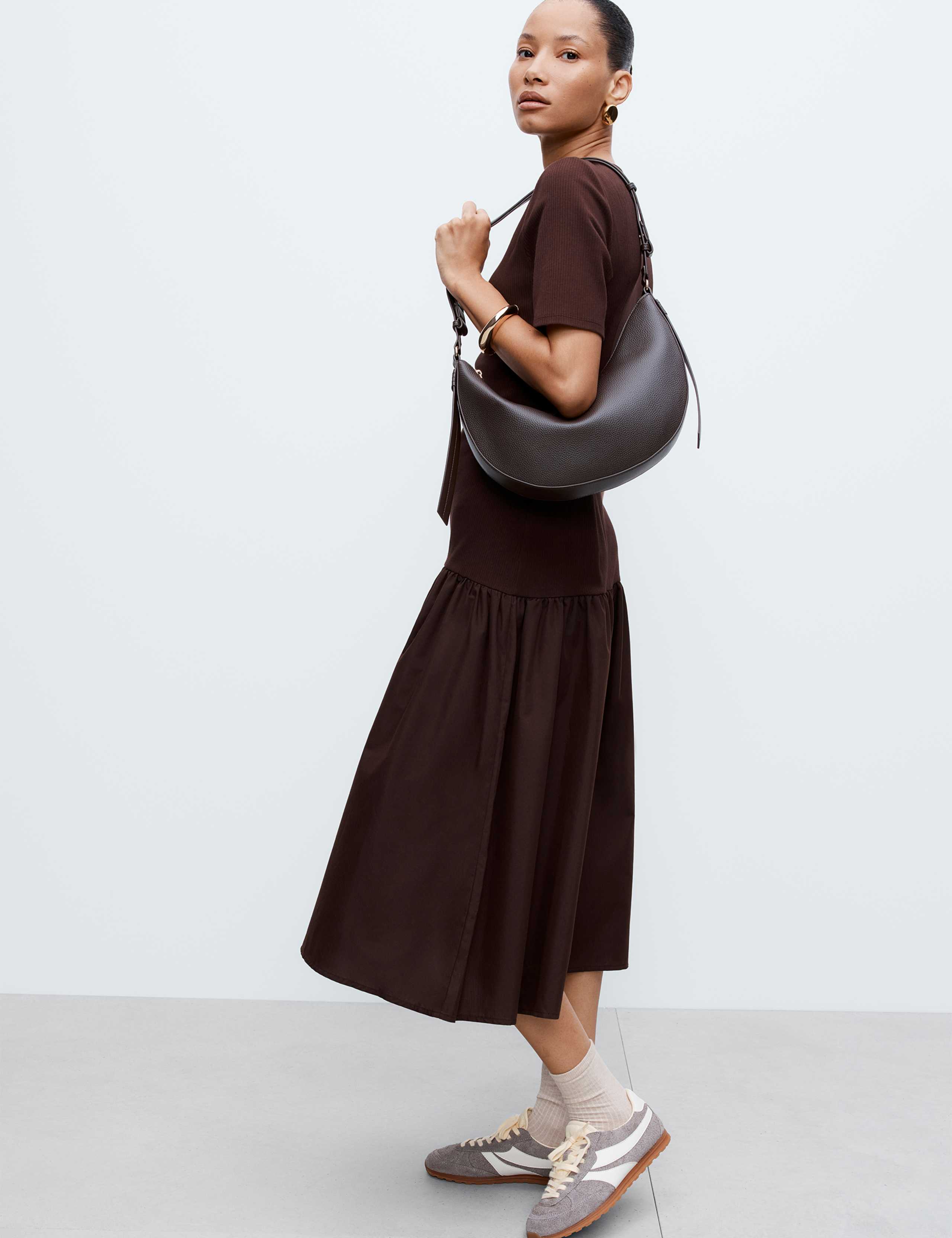 Jersey Ribbed Midi Drop Waist Dress 1 of 7