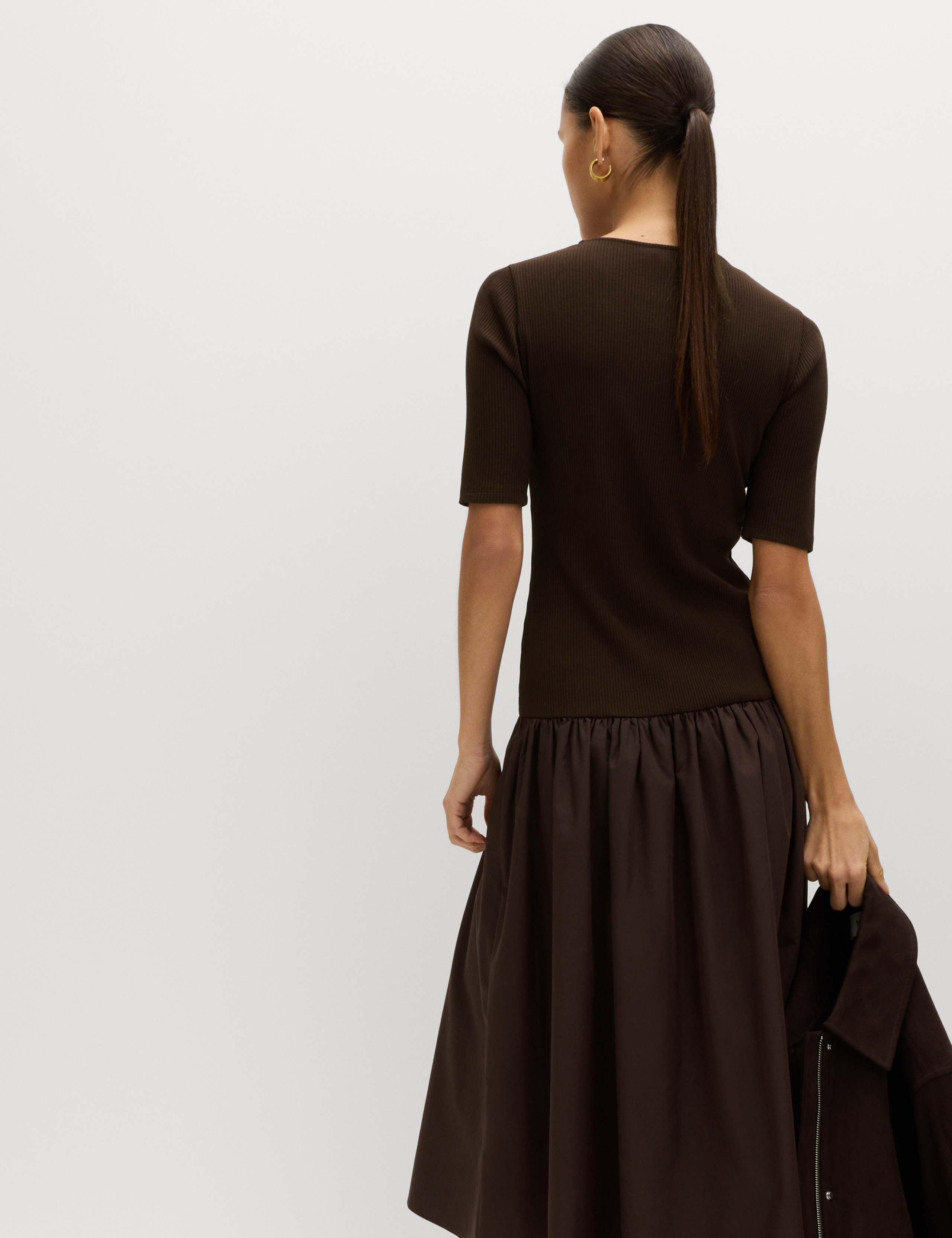 Jersey Ribbed Midi Drop Waist Dress 7 of 7