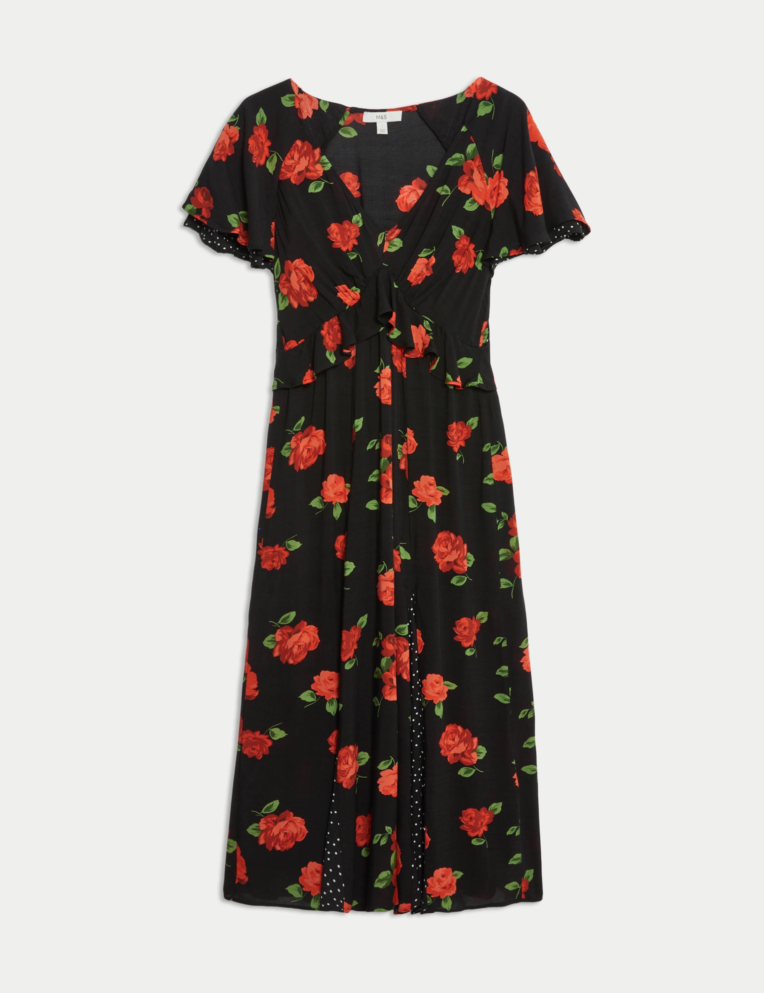 Floral Print Pleat Detail Midi Tea Dress 2 of 5