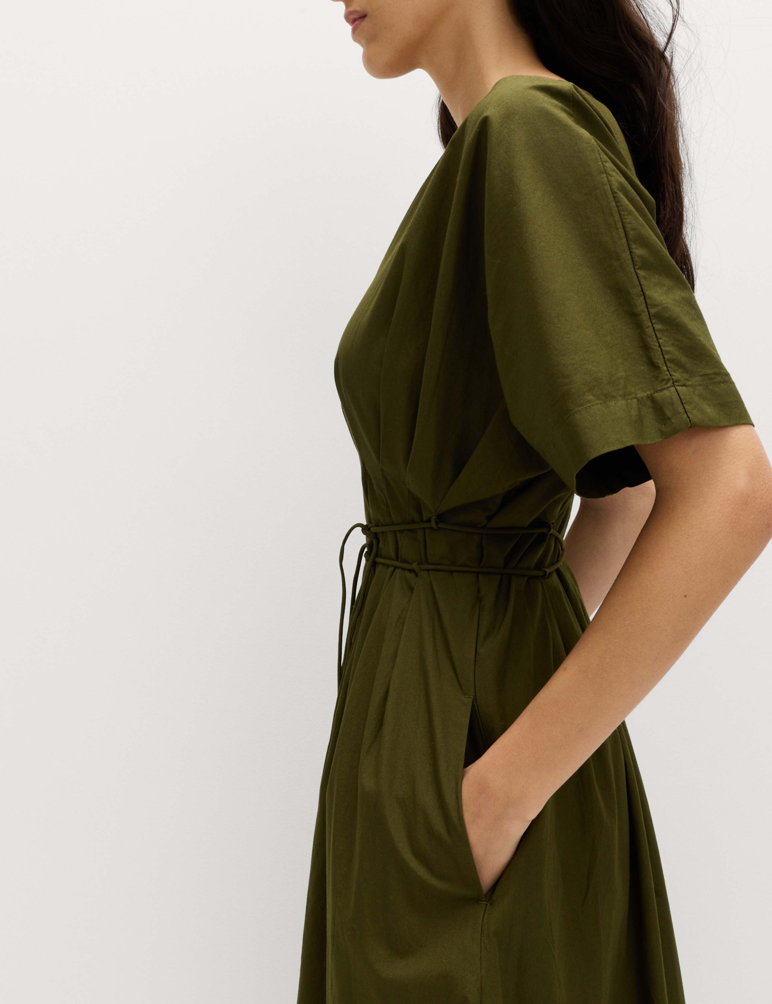 Pure Cotton V-Neck Midi Waisted Dress 3 of 6