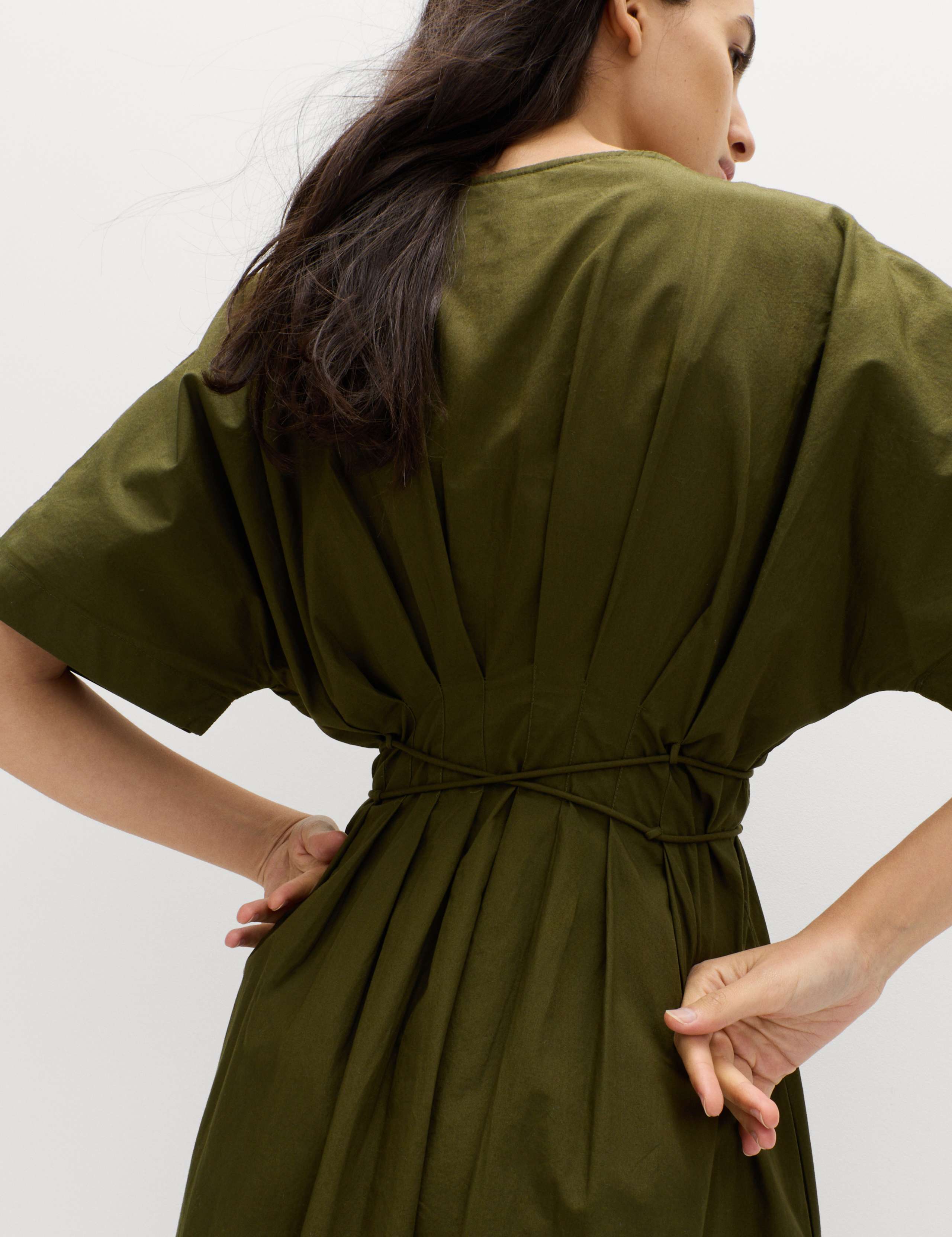 Pure Cotton V-Neck Midi Waisted Dress 6 of 6