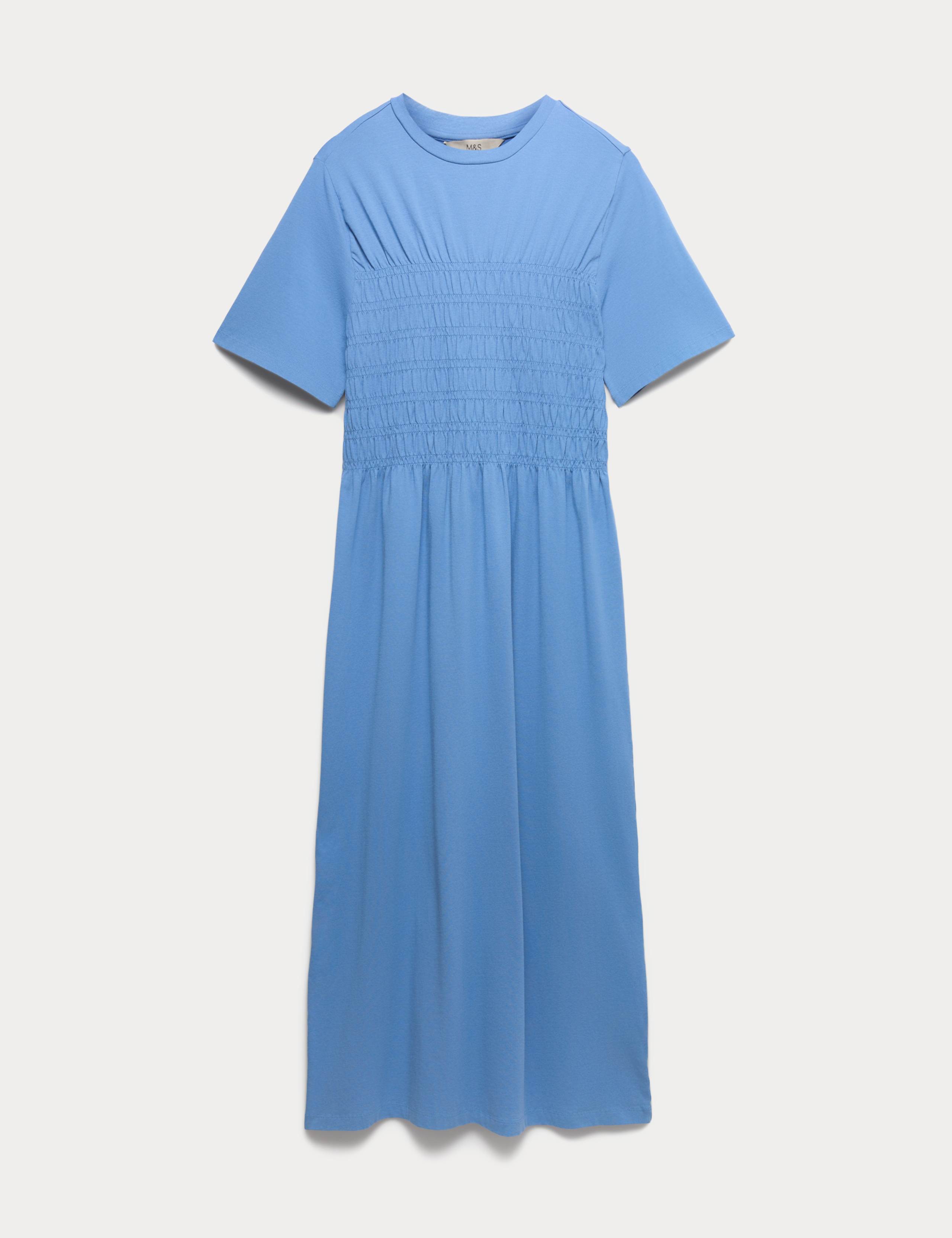Cotton Rich Shirred Midi T-Shirt Dress 2 of 6