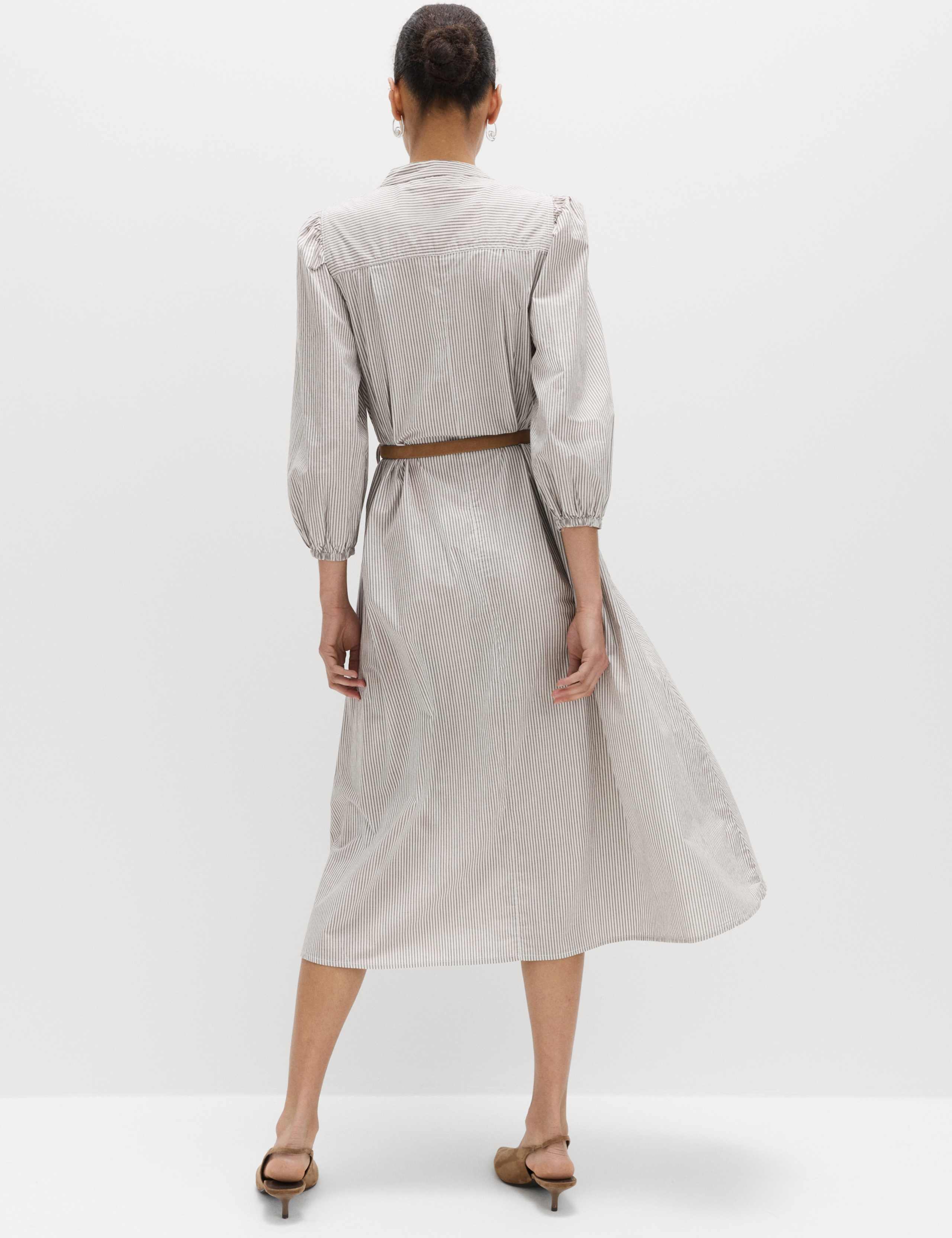 Pure Cotton Striped V-Neck Midi Shirt Dress 3 of 5