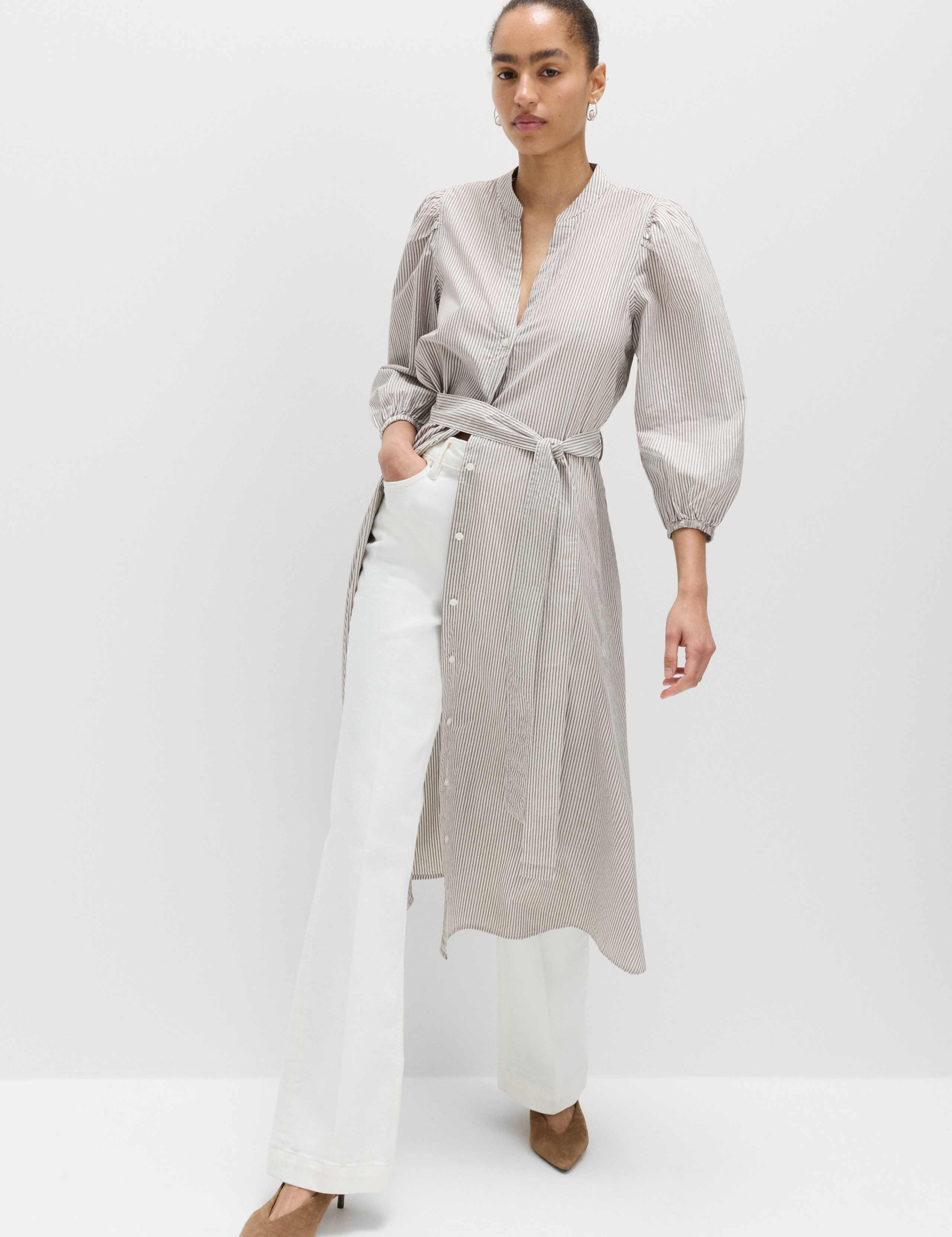Pure Cotton Striped V-Neck Midi Shirt Dress 4 of 5