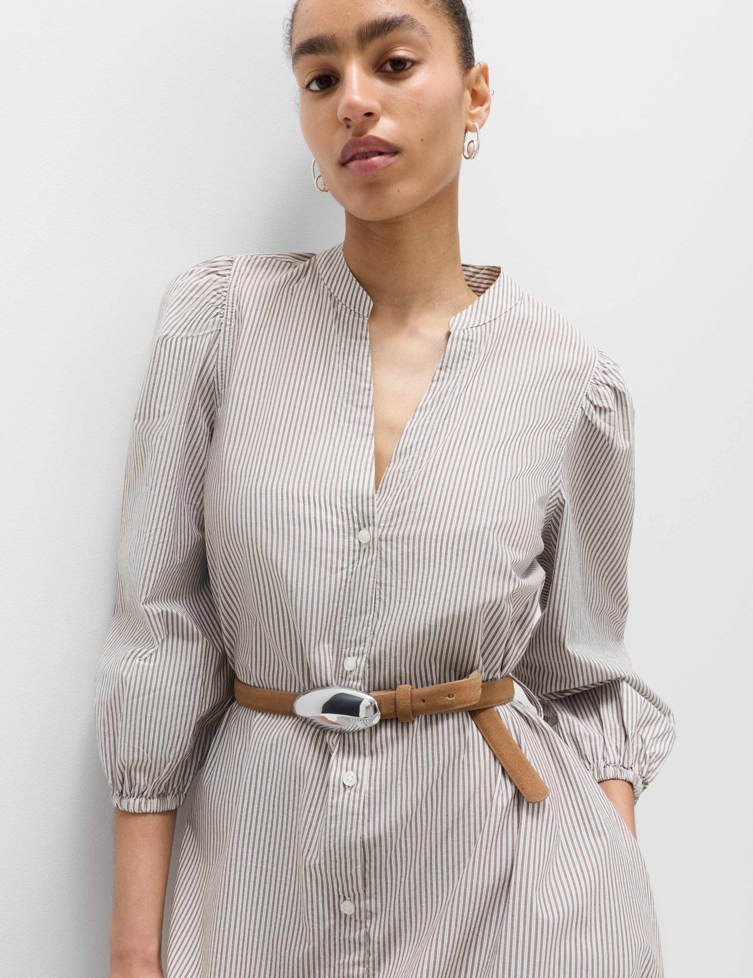 Pure Cotton Striped V-Neck Midi Shirt Dress 5 of 5