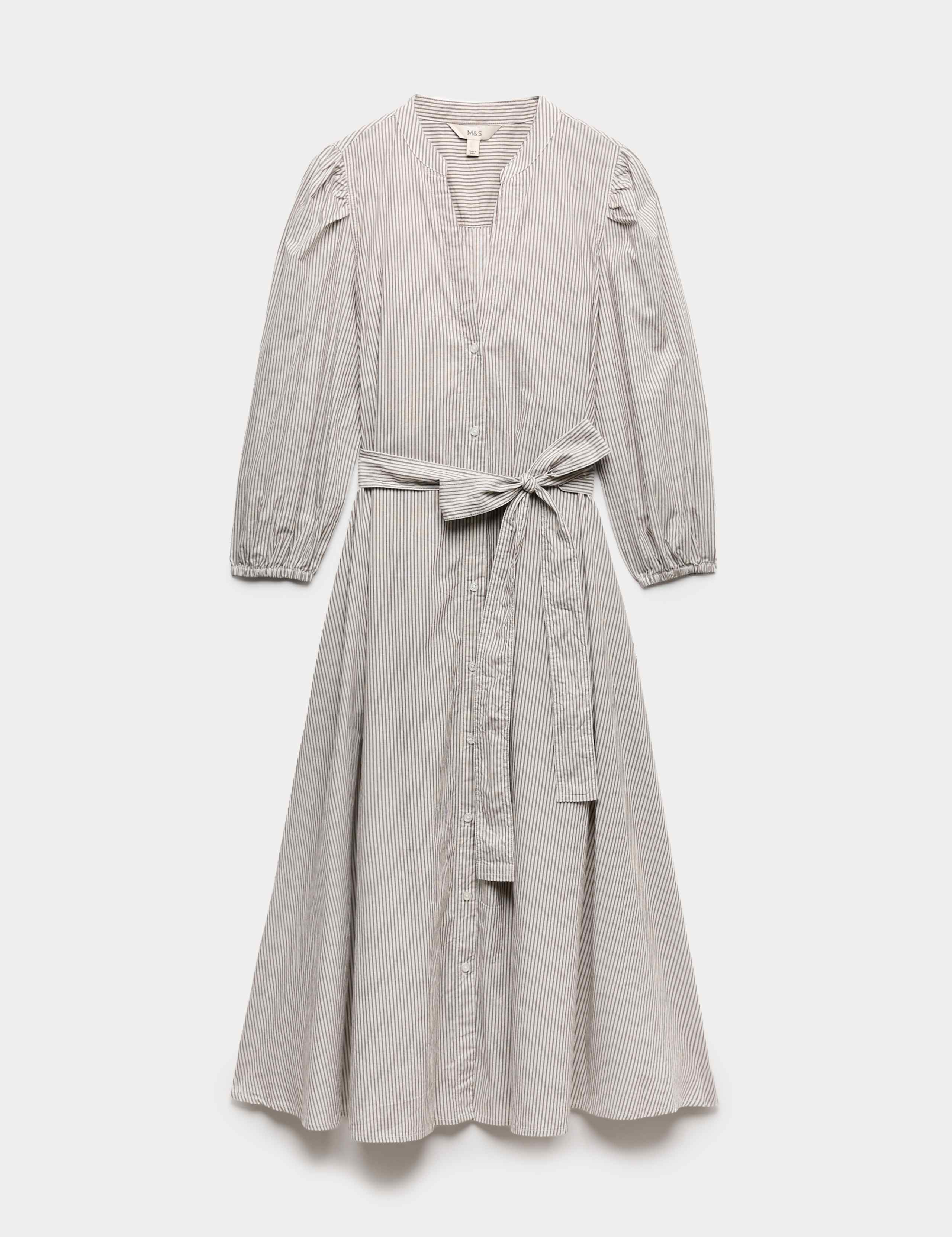 Pure Cotton Striped V-Neck Midi Shirt Dress 1 of 1