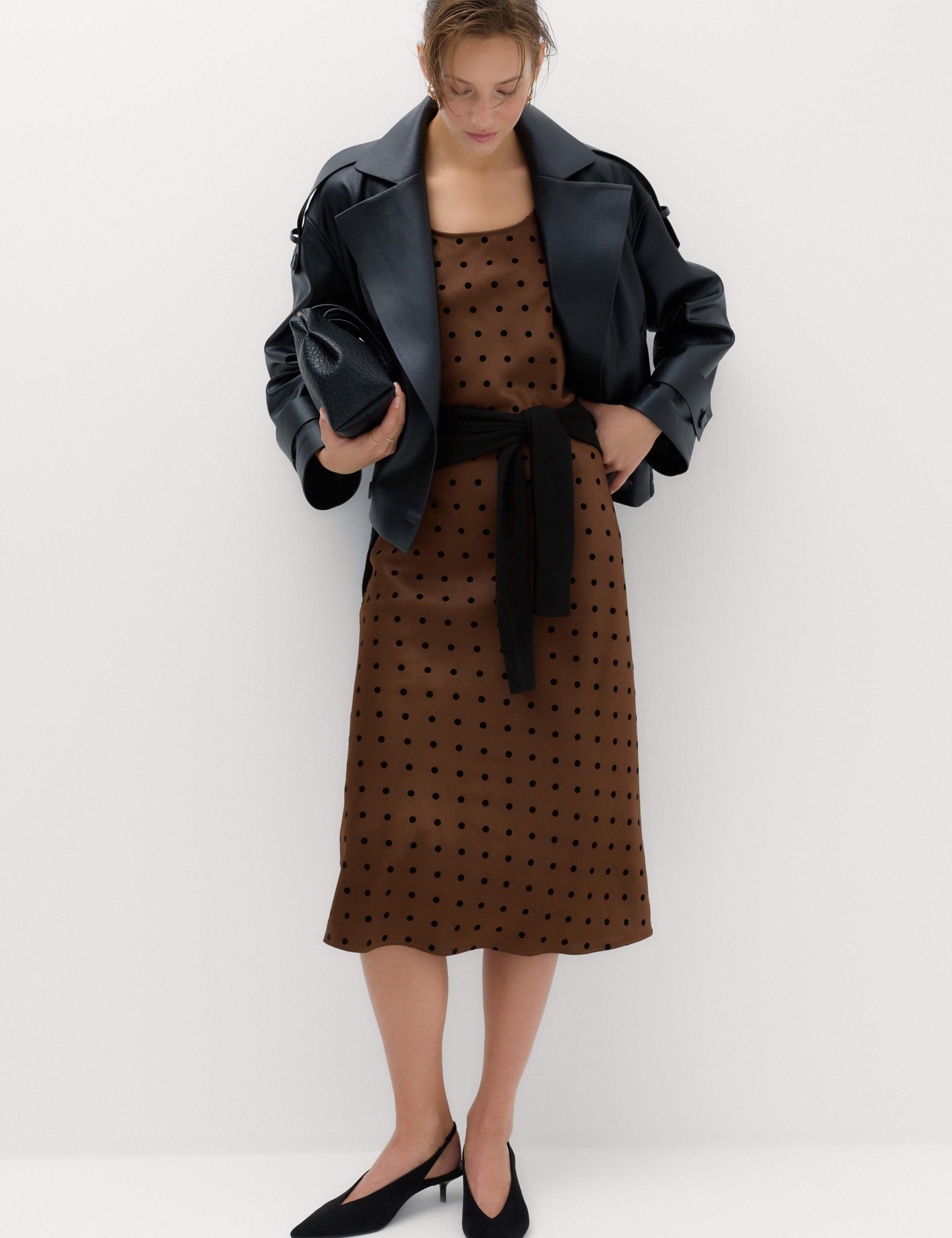 Satin Polka Dot Flocked Midi Slip Dress 4 of 6
