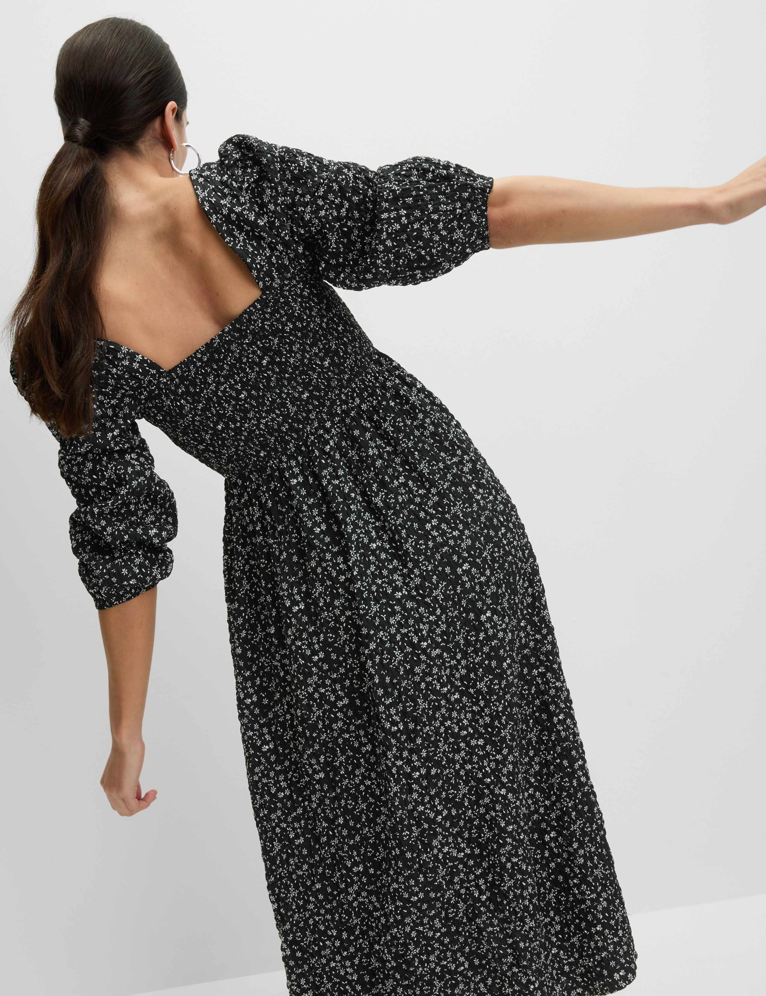 Floral Square Neck Midi Waisted Dress 3 of 4