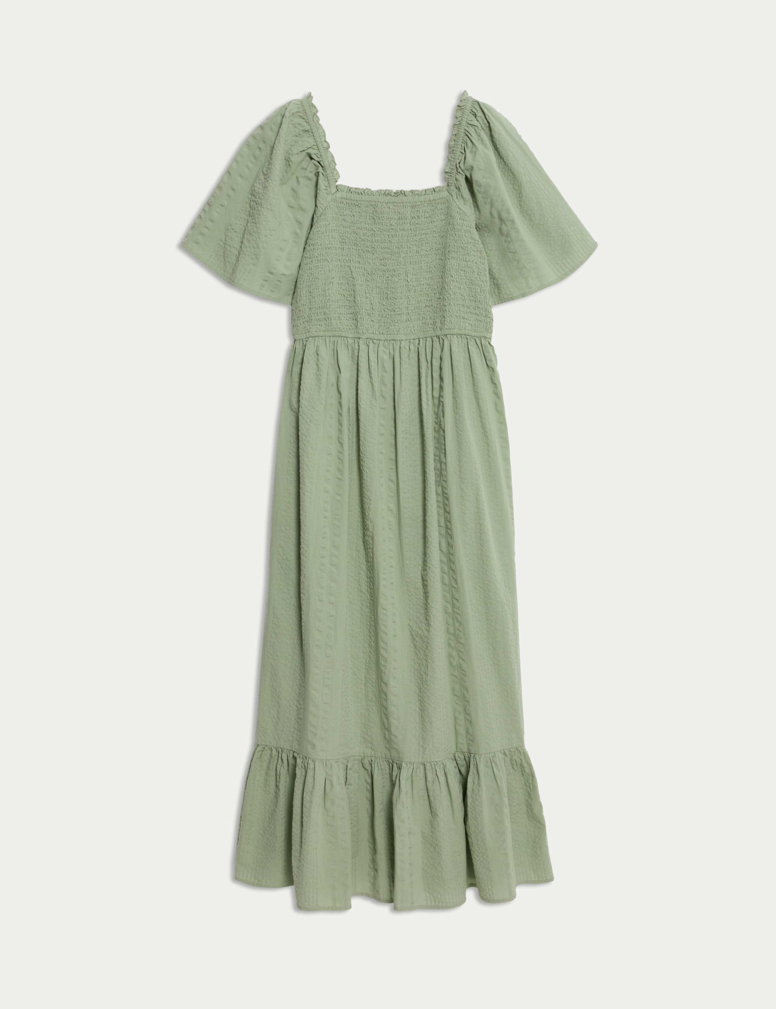 Pure Cotton Shirred Midaxi Waisted Dress 2 of 6