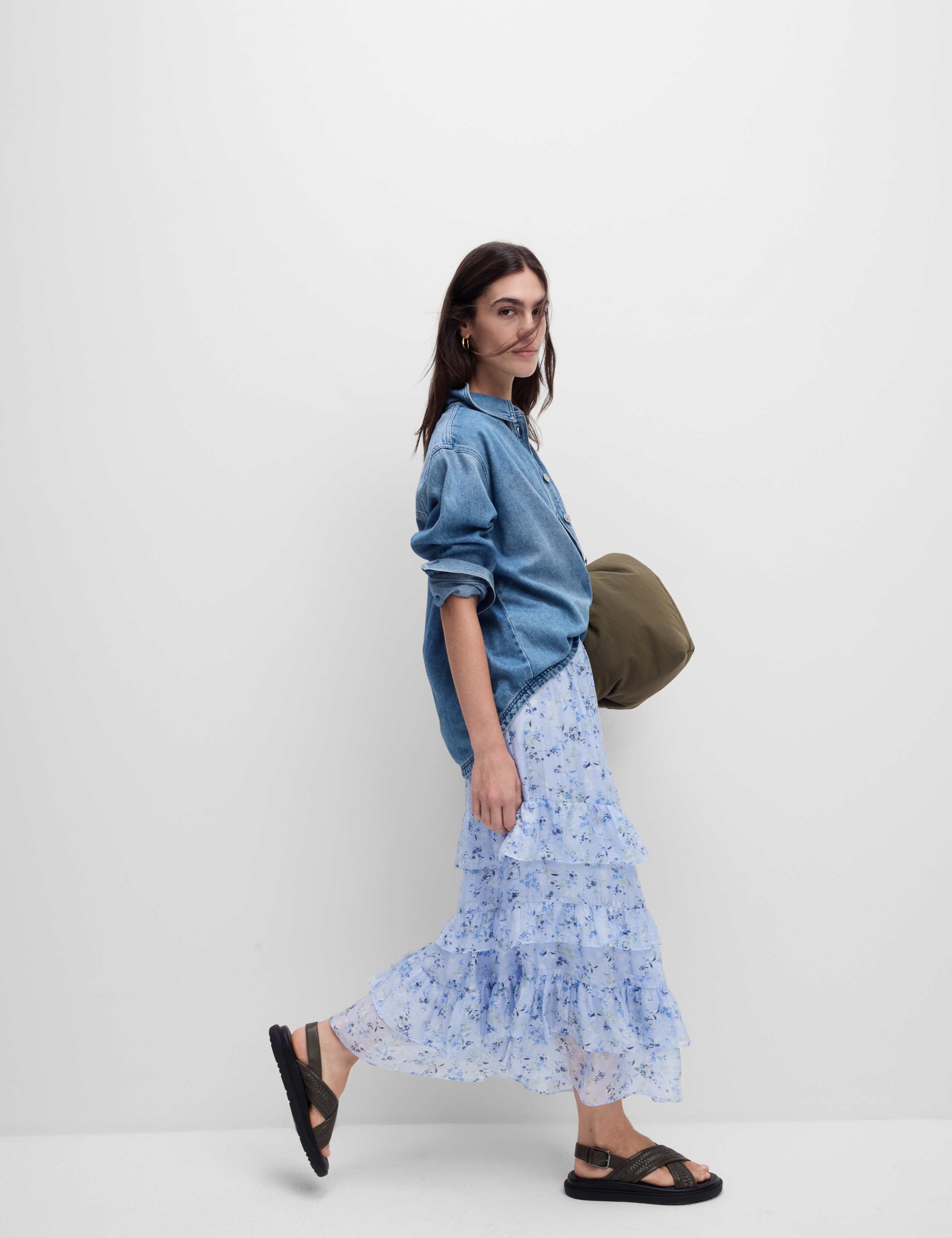 Lyocell Rich Floral Midi Tiered Skirt 3 of 5