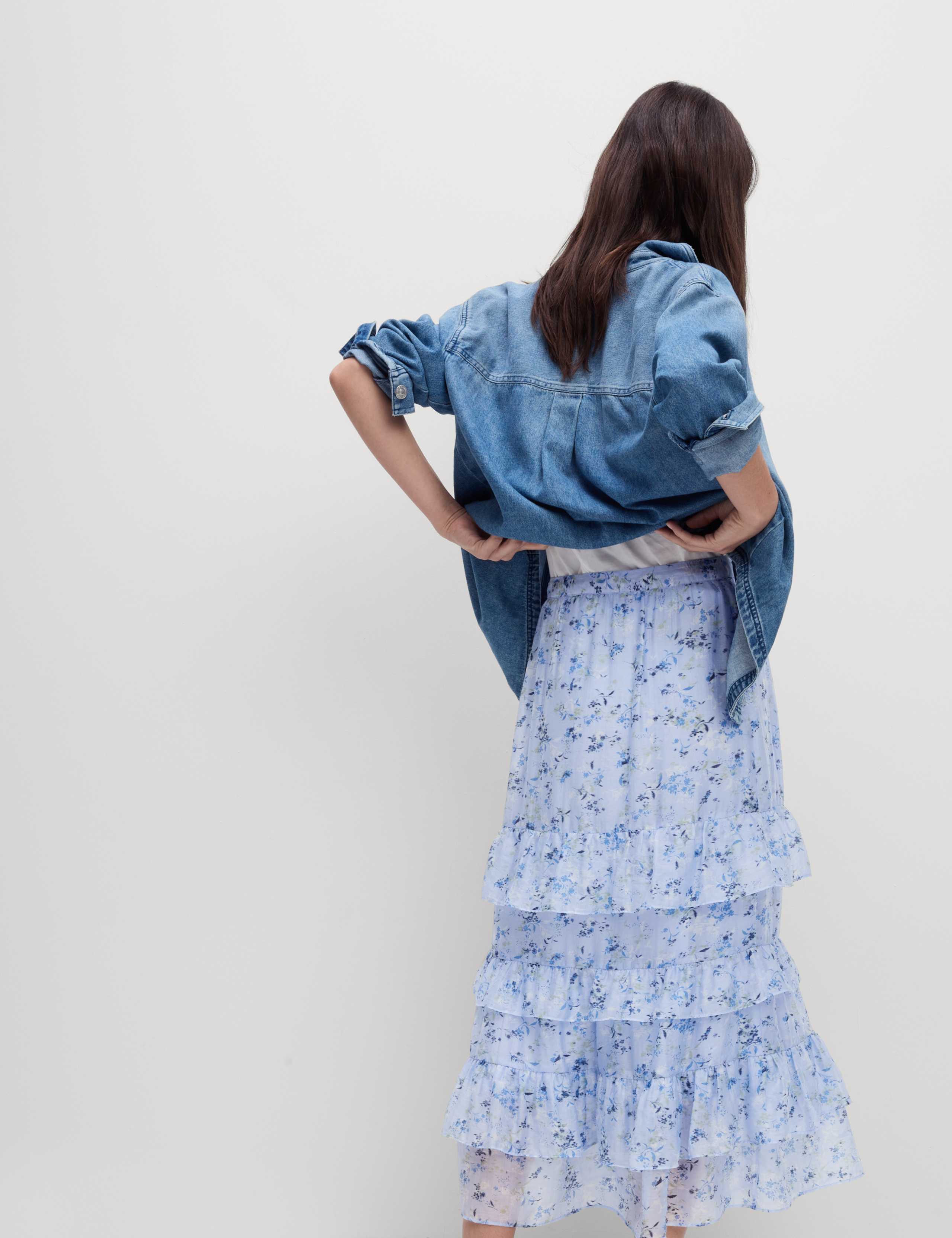 Lyocell Rich Floral Midi Tiered Skirt 4 of 5