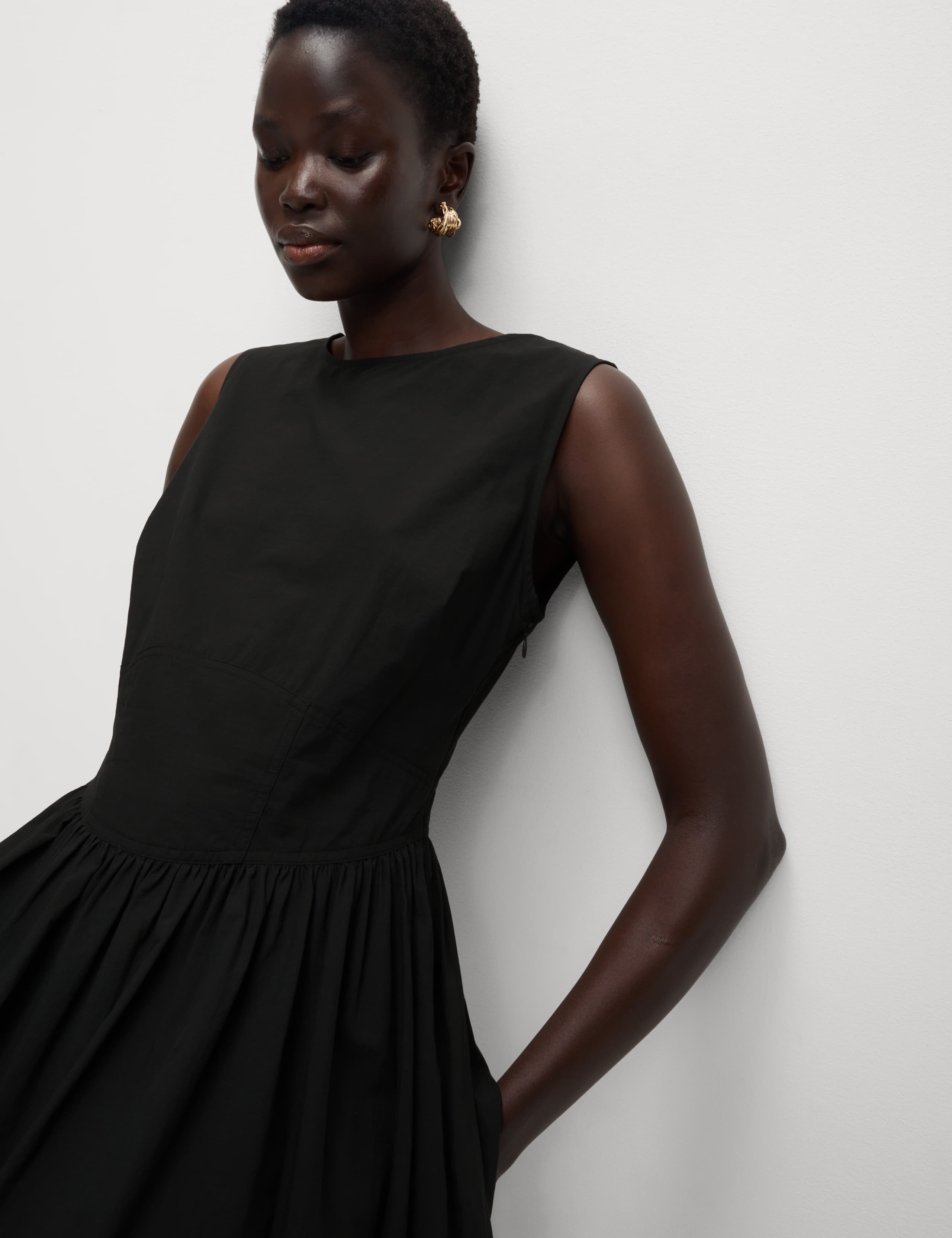 Pure Cotton Round Neck Midi Waisted Dress 4 of 5