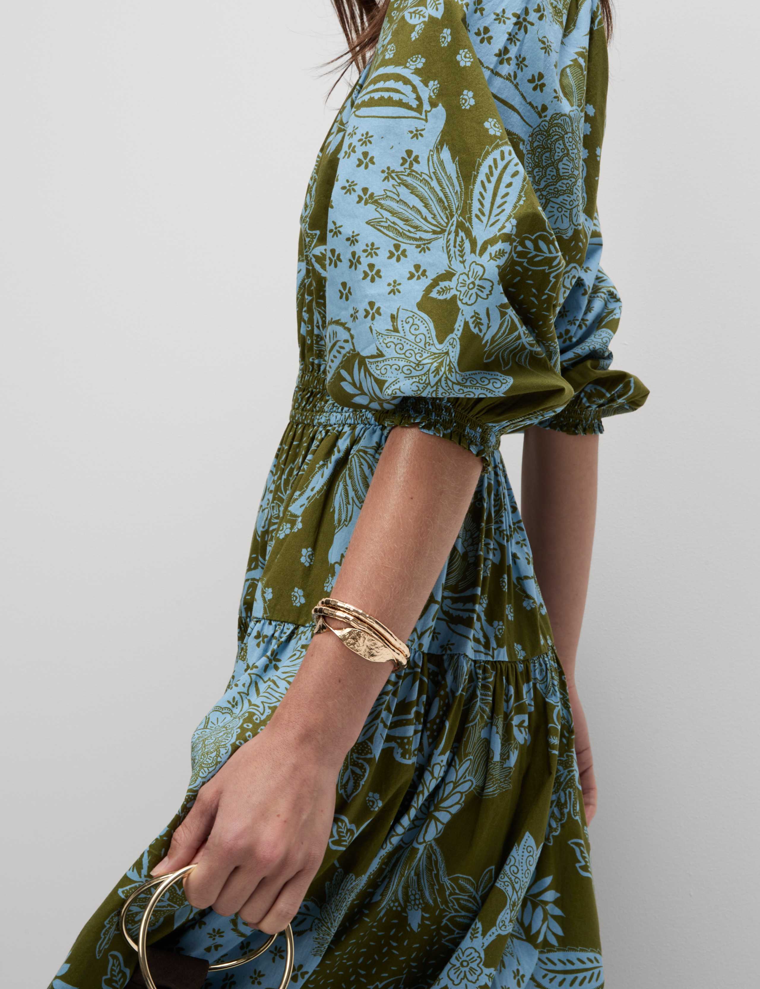 Pure Cotton Printed V-Neck Midi Waisted Dress 3 of 5