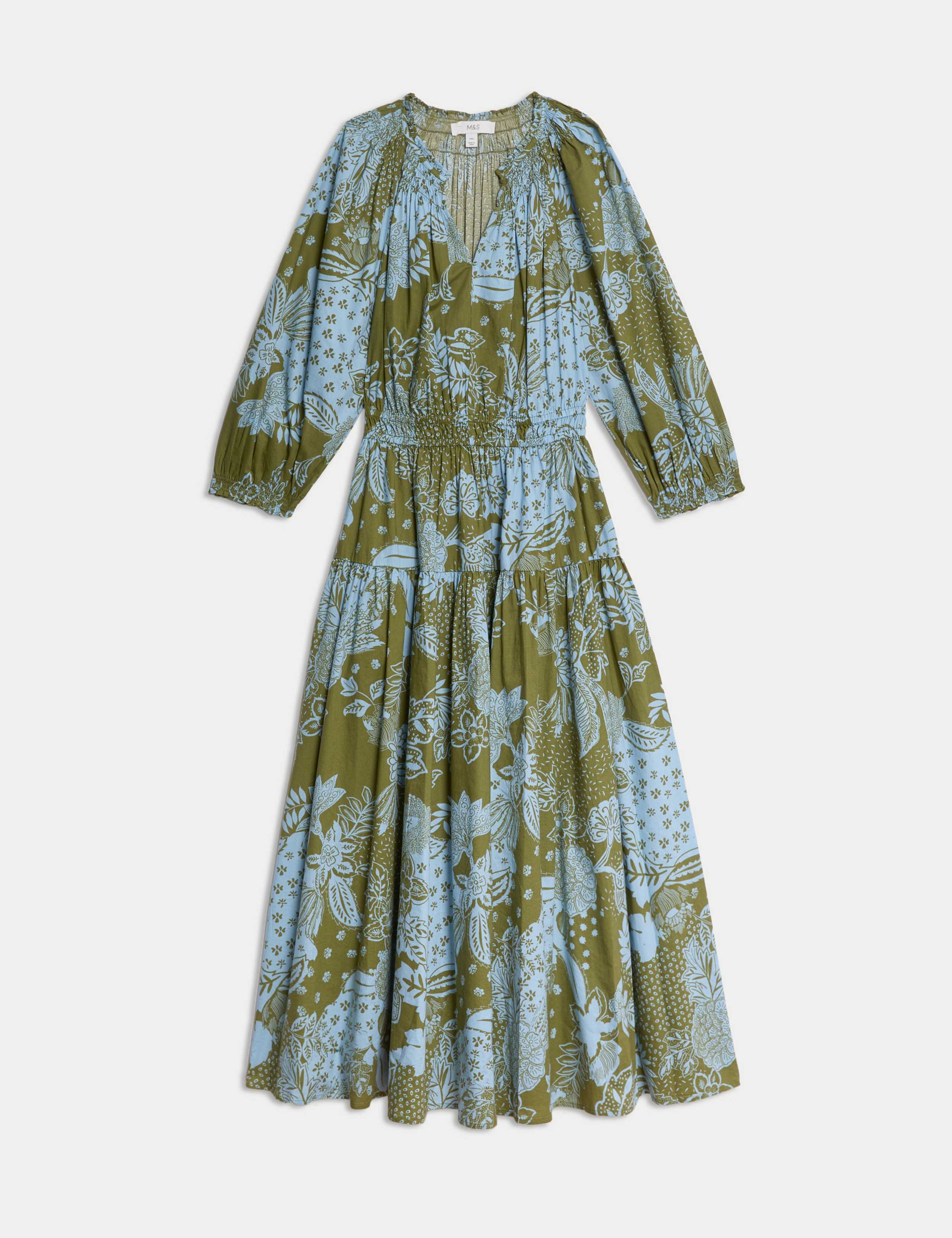 Pure Cotton Printed V-Neck Midi Waisted Dress 2 of 5