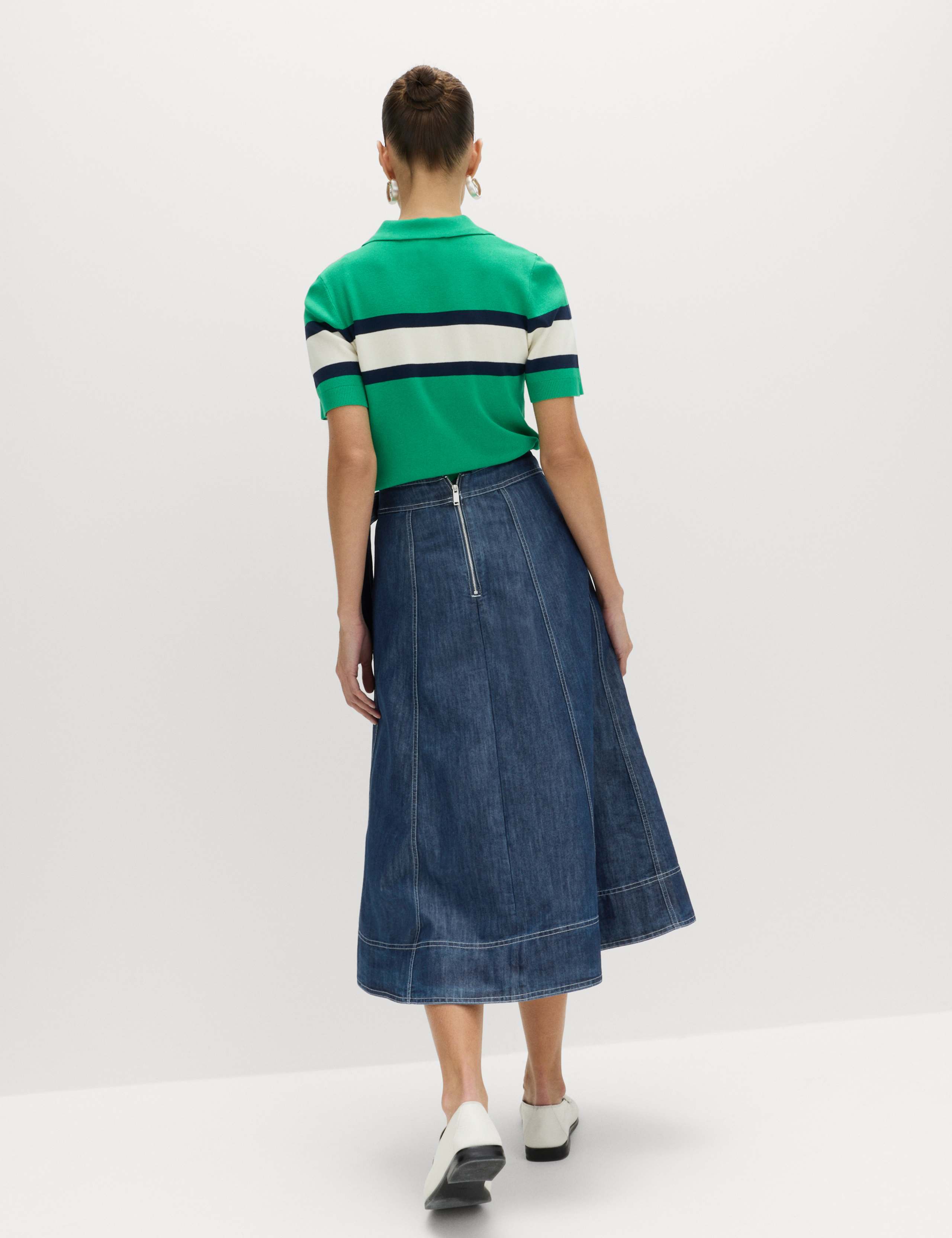 Denim Belted Midi Circle Skirt 4 of 5