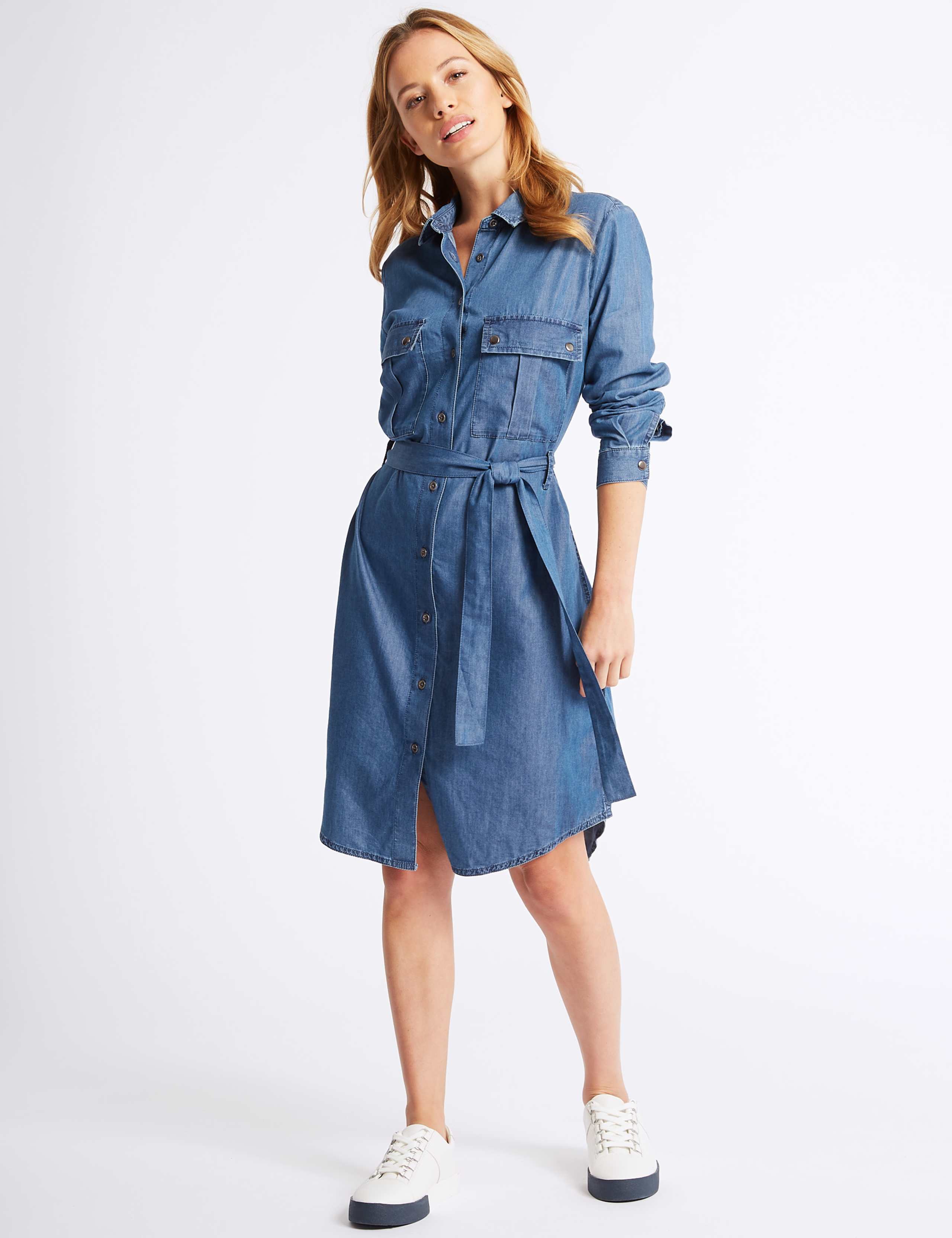 PETITE Shirt Midi Dress with Belt 1 of 4