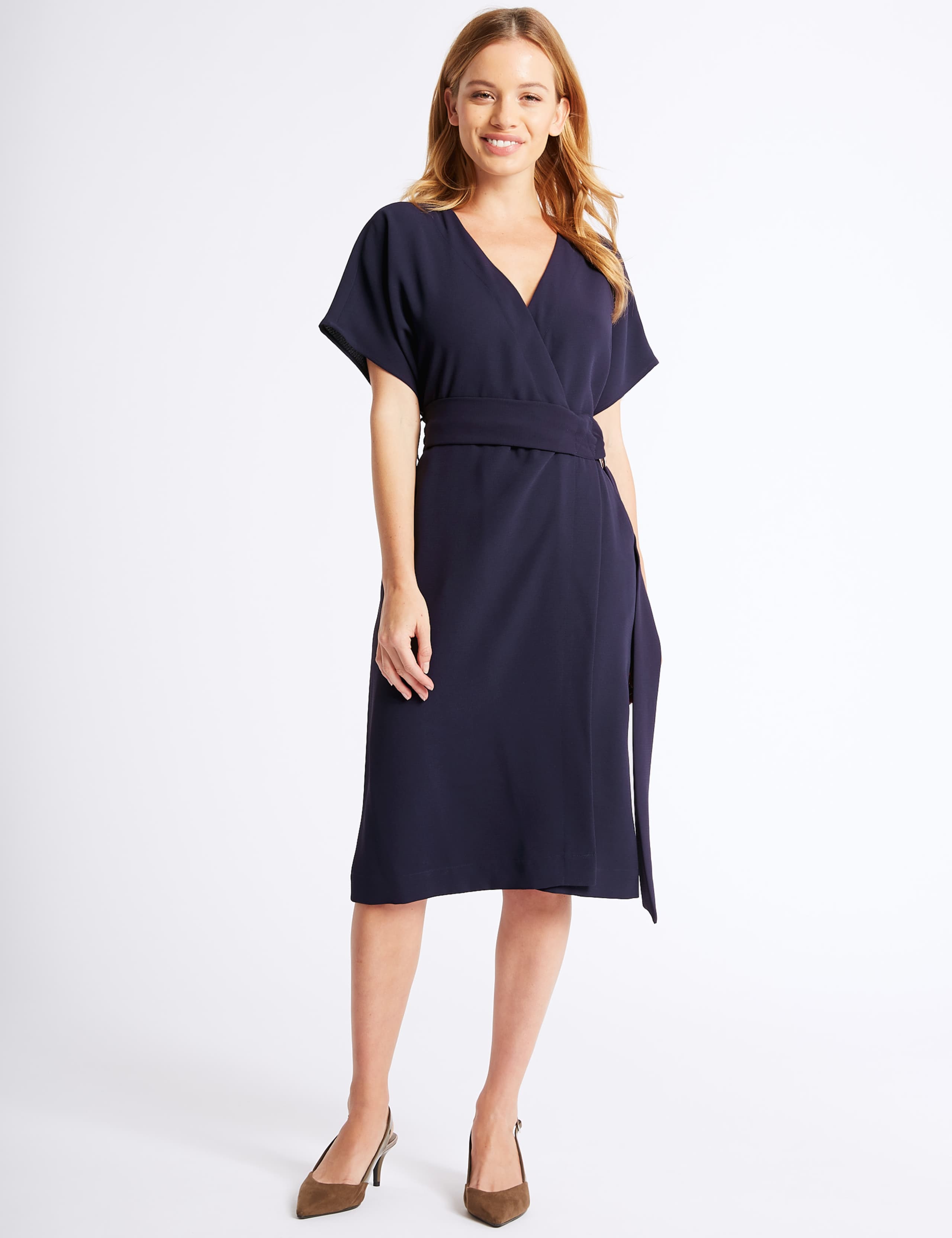 PETITE Ring Woven Wrap Midi Dress 1 of 3
