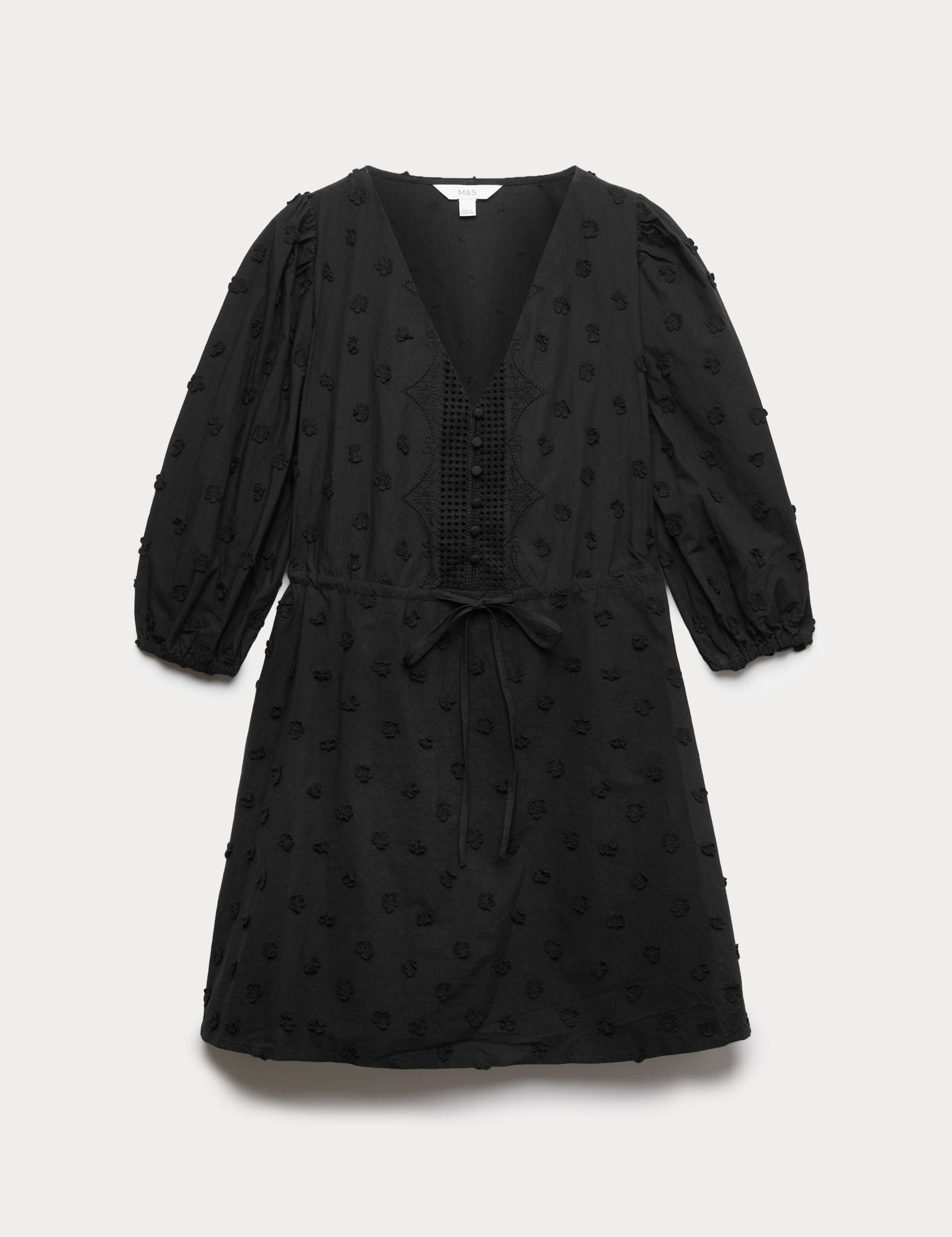 Pure Cotton Embroidered V-Neck Mini Waisted Dress 2 of 5