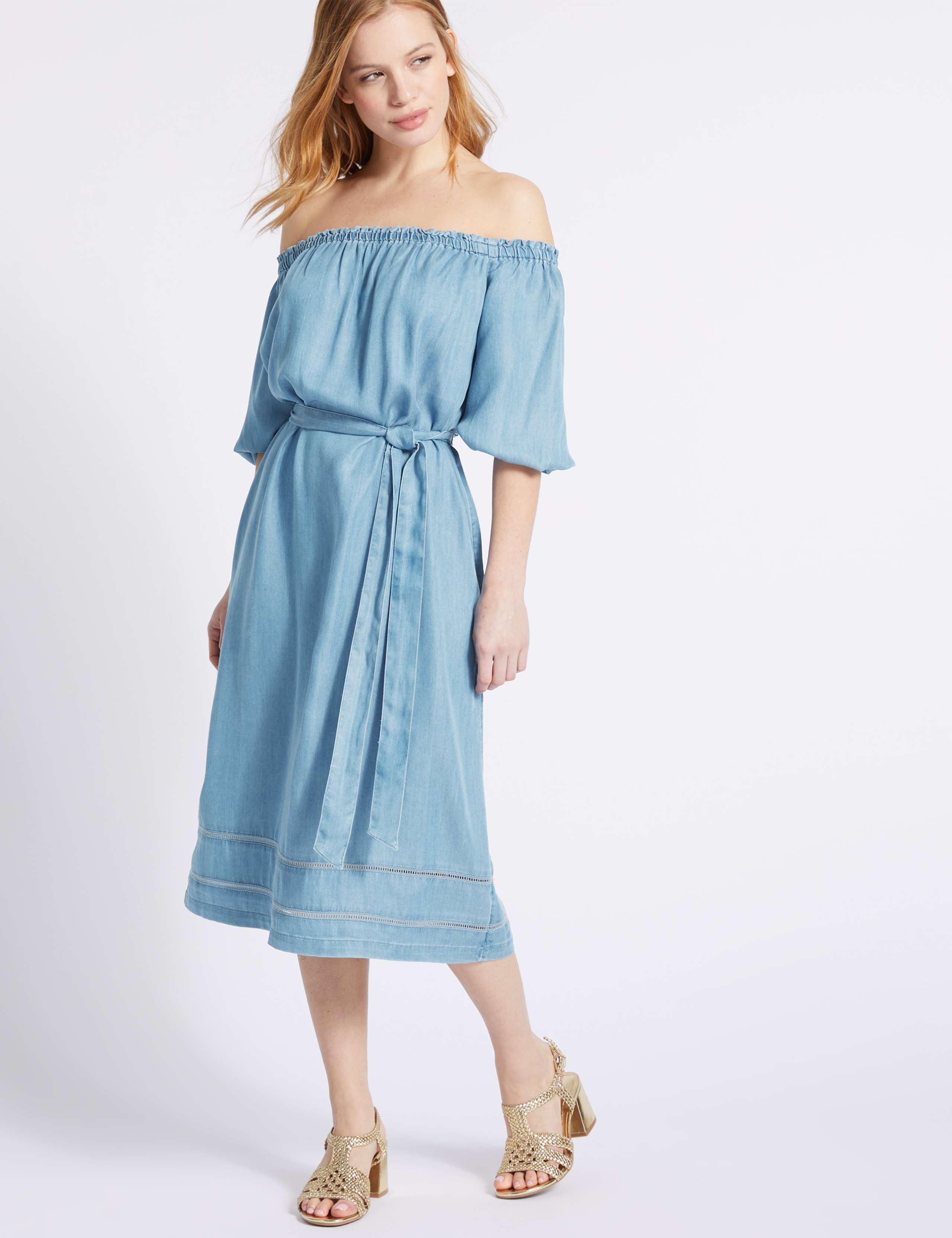 PETITE Tencel Half Sleeve Bardot Midi Dress 3 of 5