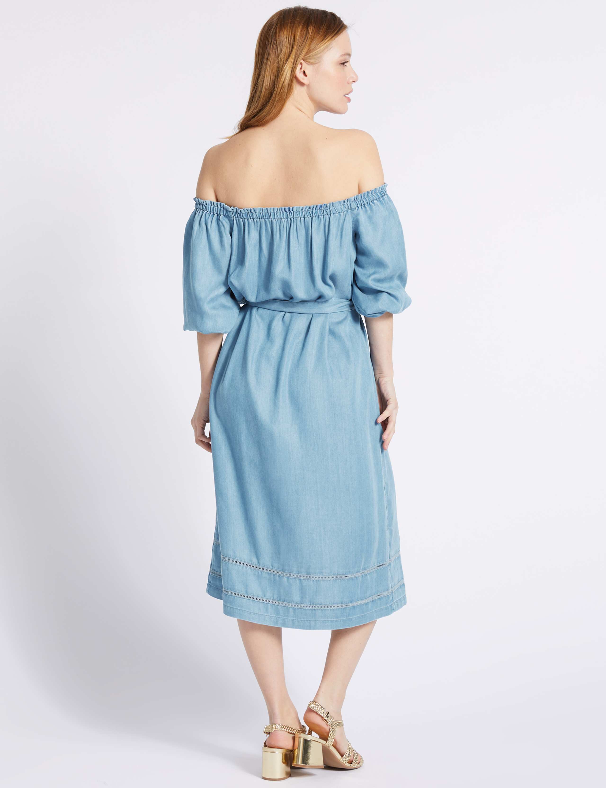 PETITE Tencel Half Sleeve Bardot Midi Dress 4 of 5