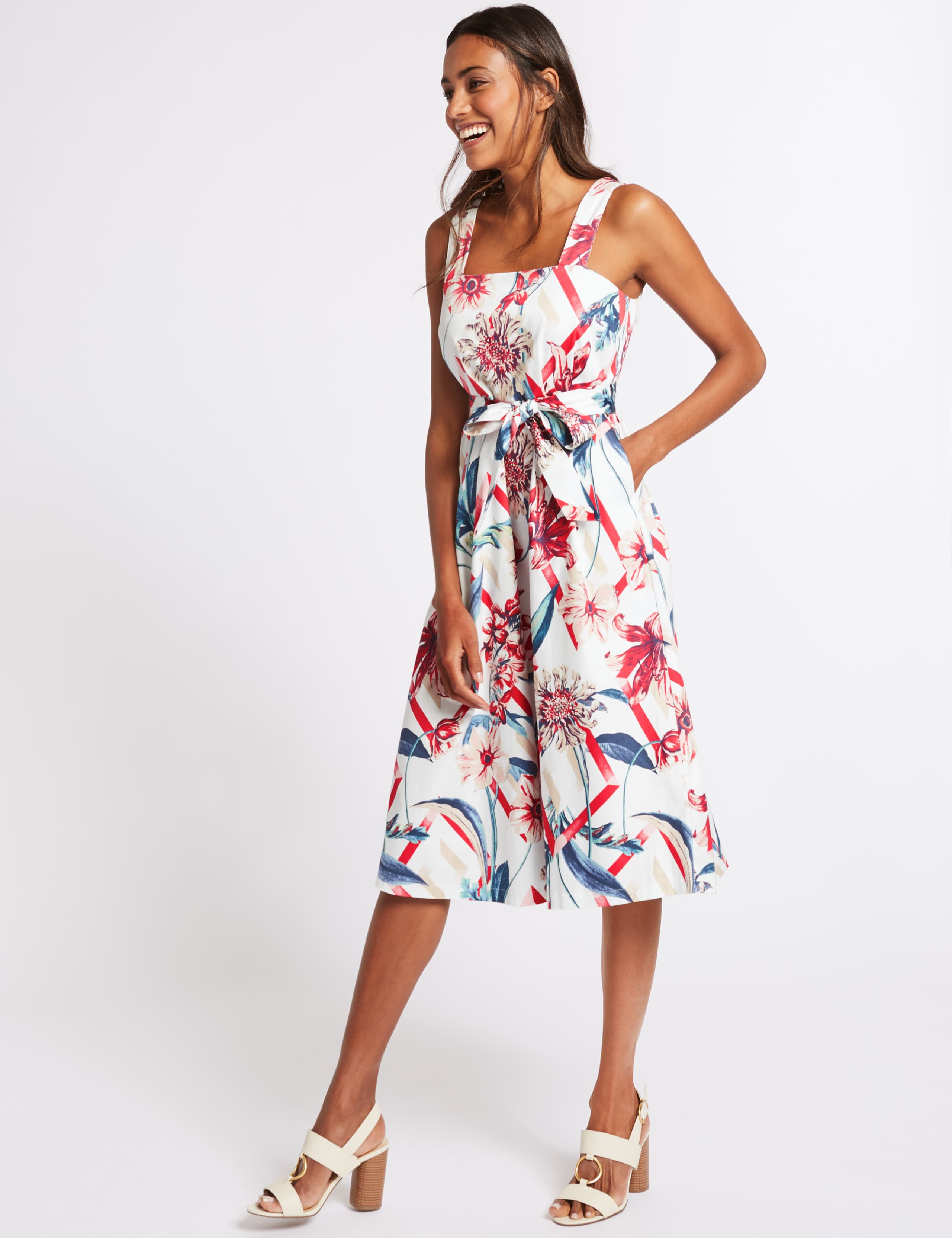 Cotton Rich Floral Print Skater Midi Dress 1 of 6