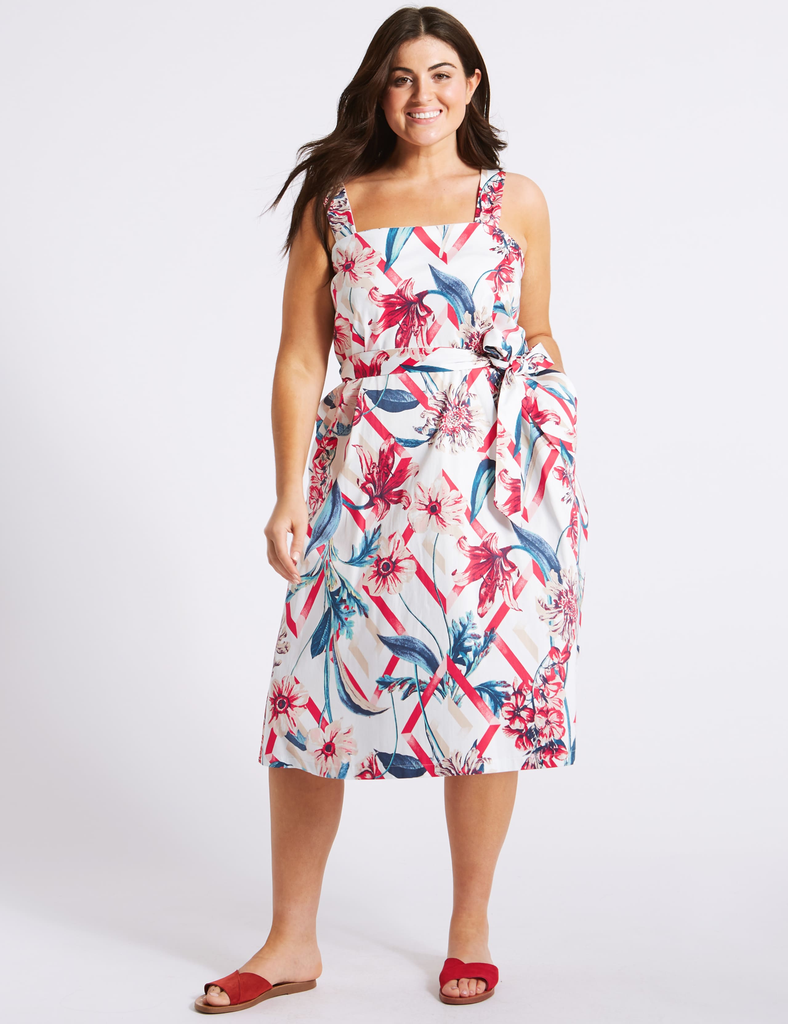Cotton Rich Floral Print Skater Midi Dress 3 of 6