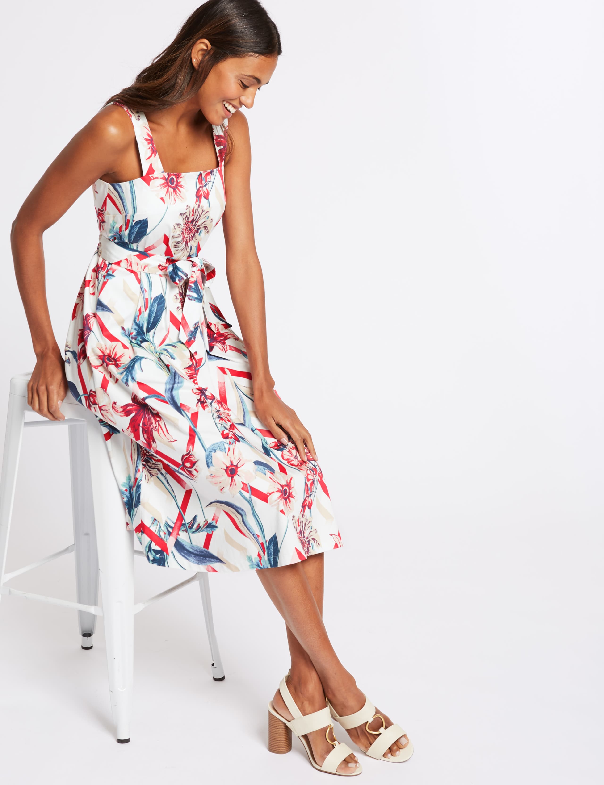 Cotton Rich Floral Print Skater Midi Dress 4 of 6